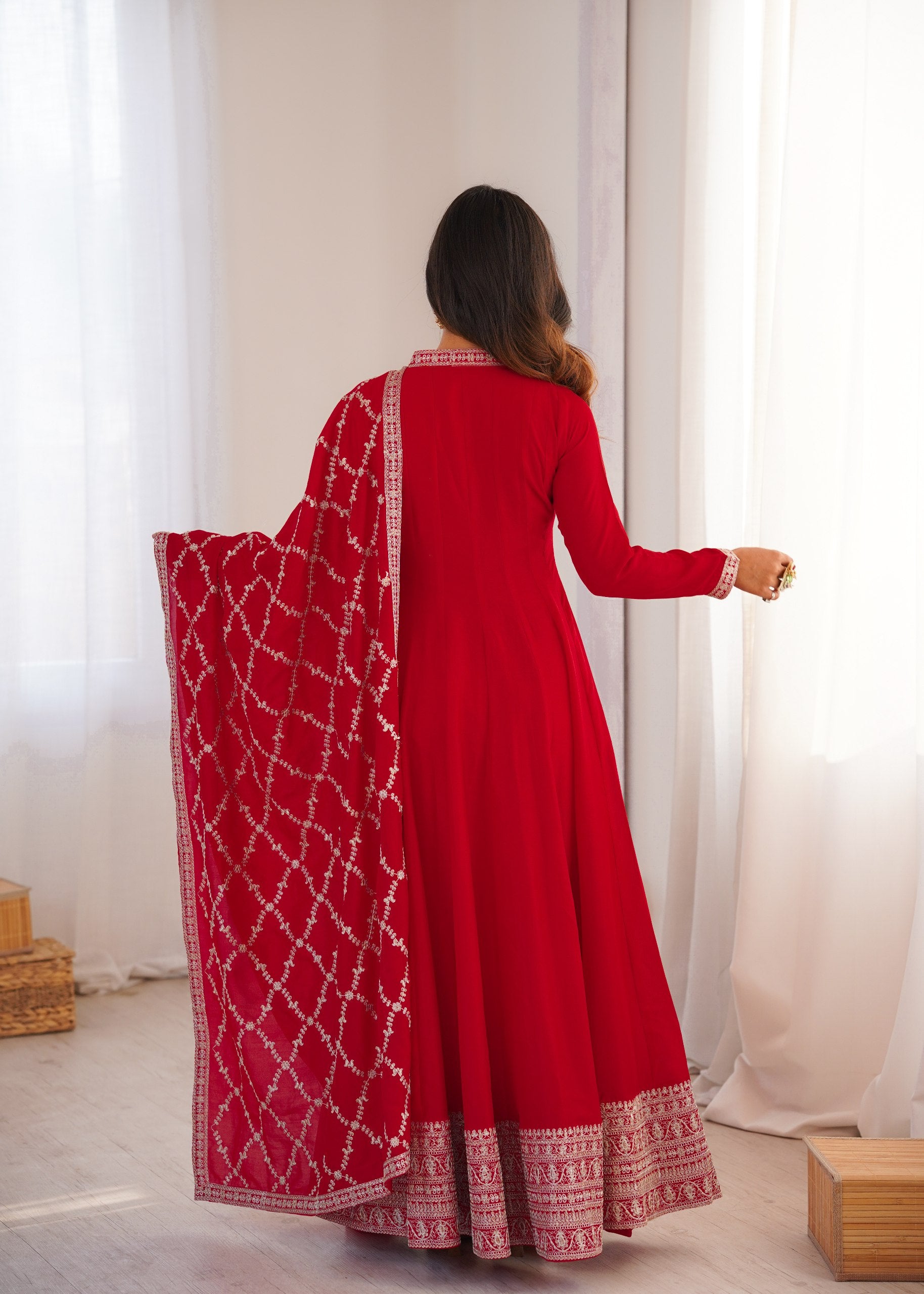Heavy Blooming Vichitra Silk Anarkali Gown