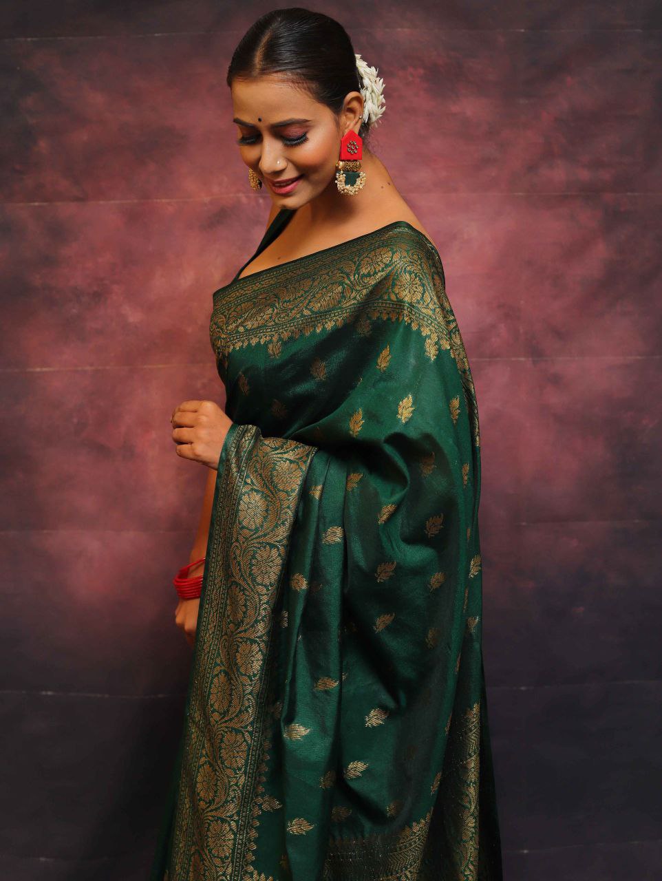 Elegant Banarasi Silk Saree with Rich Golden Zari Work