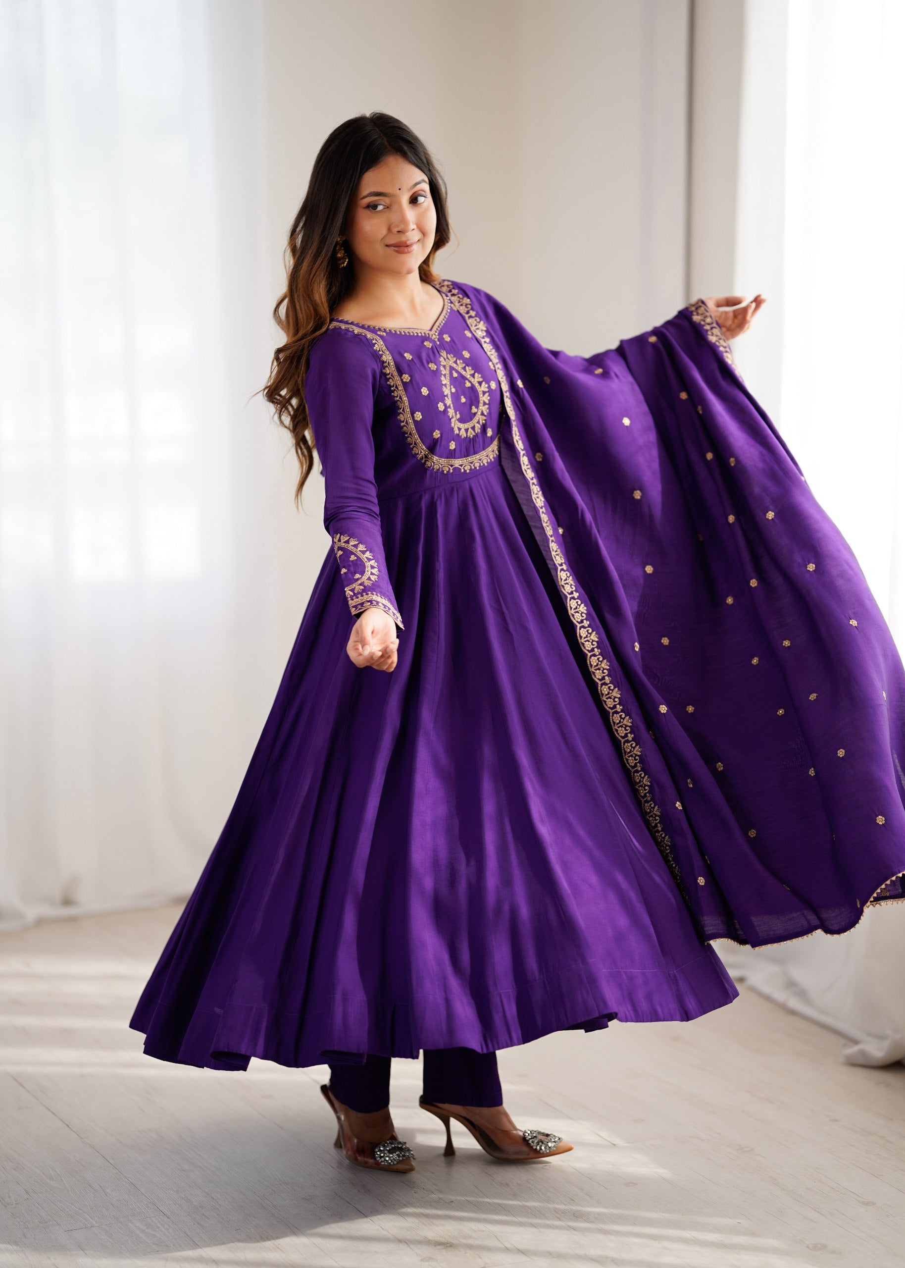 Premium Roman Chanderi Silk Anarkali Set