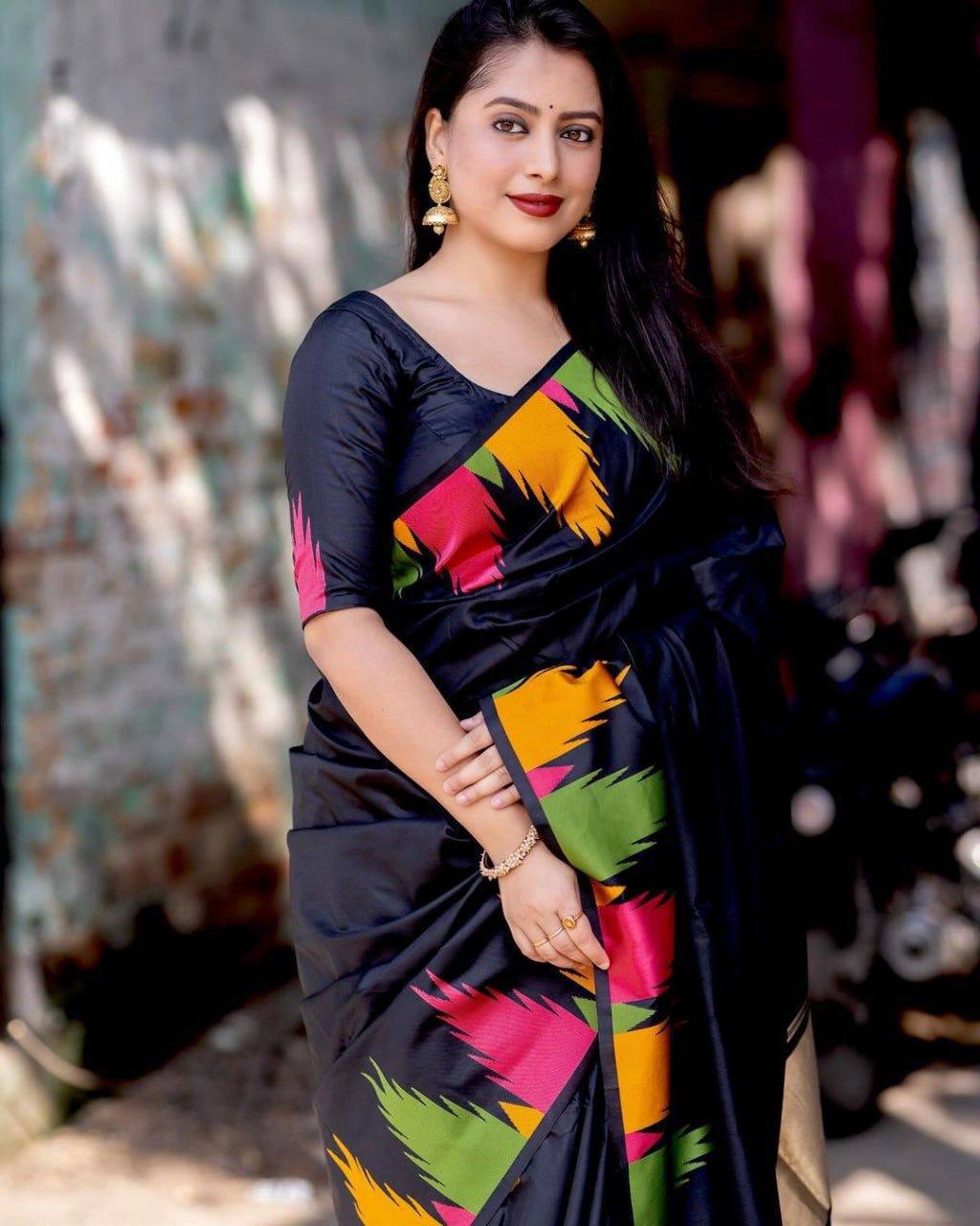 Ready to Wear Soft Silk Saree in Temple Design