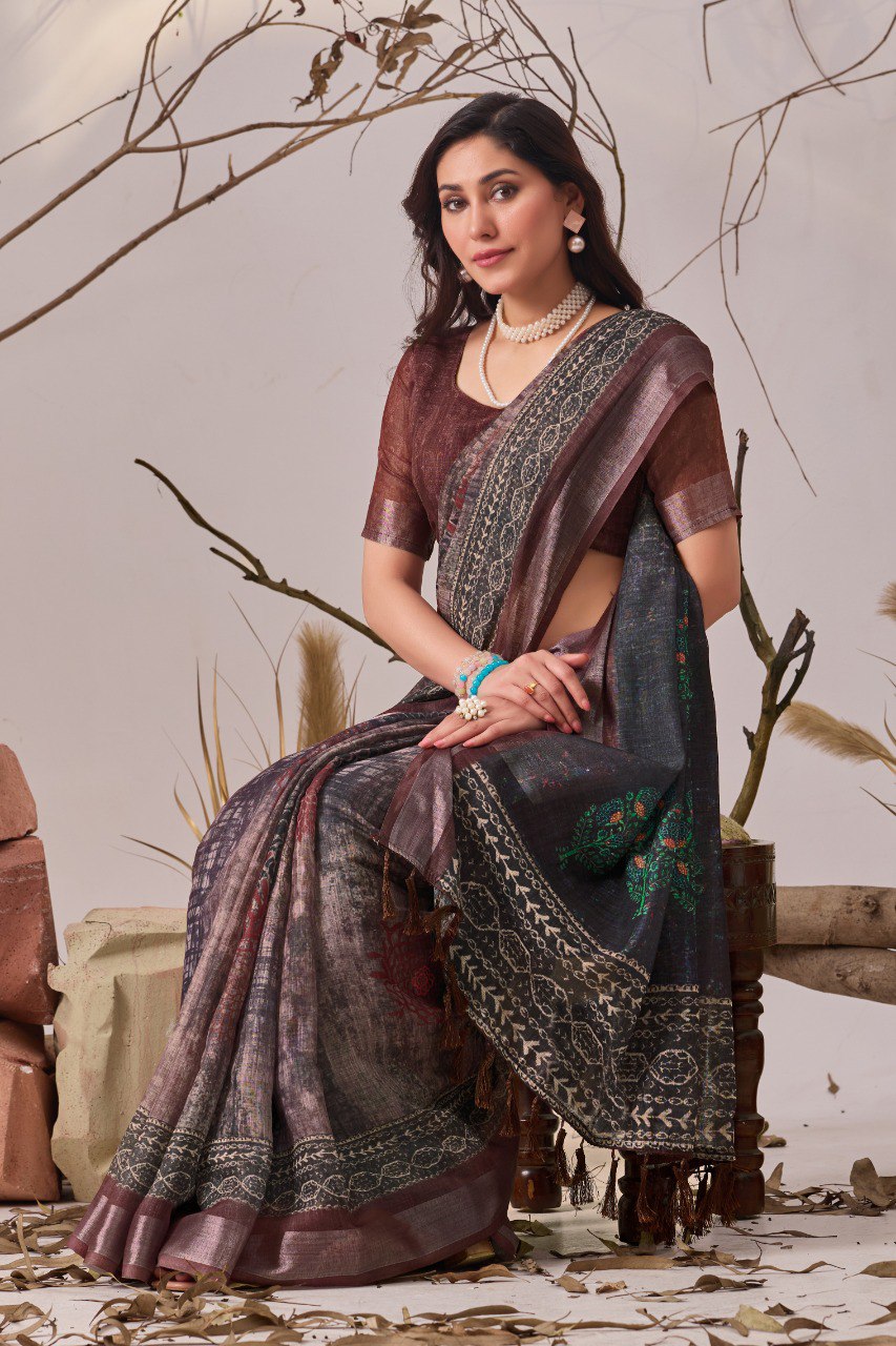 Linen Cotton With Beautiful Digital Printed Patola Saree