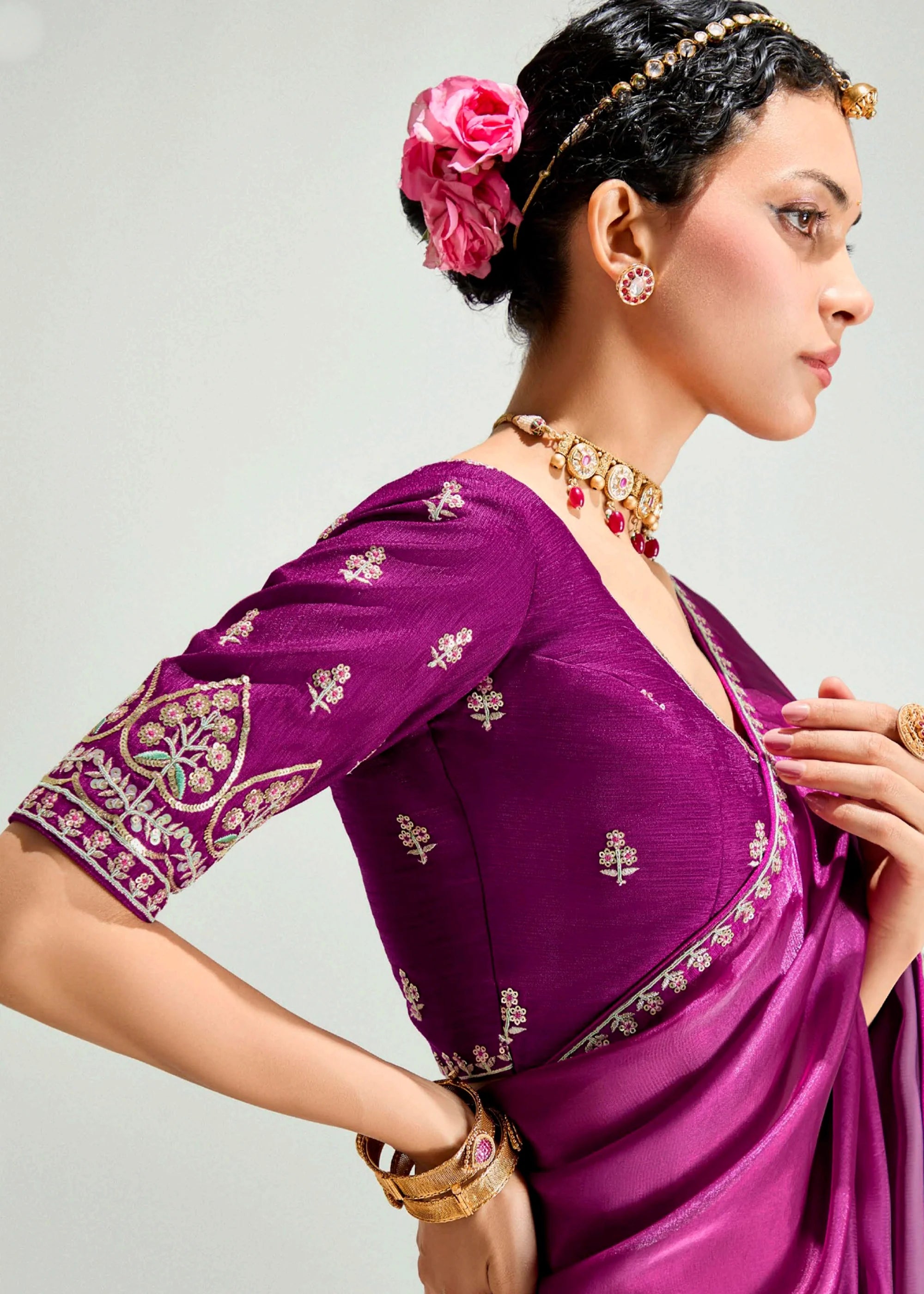 Launching new amazing  Designer Tissue Saree With Embroidered Blouse