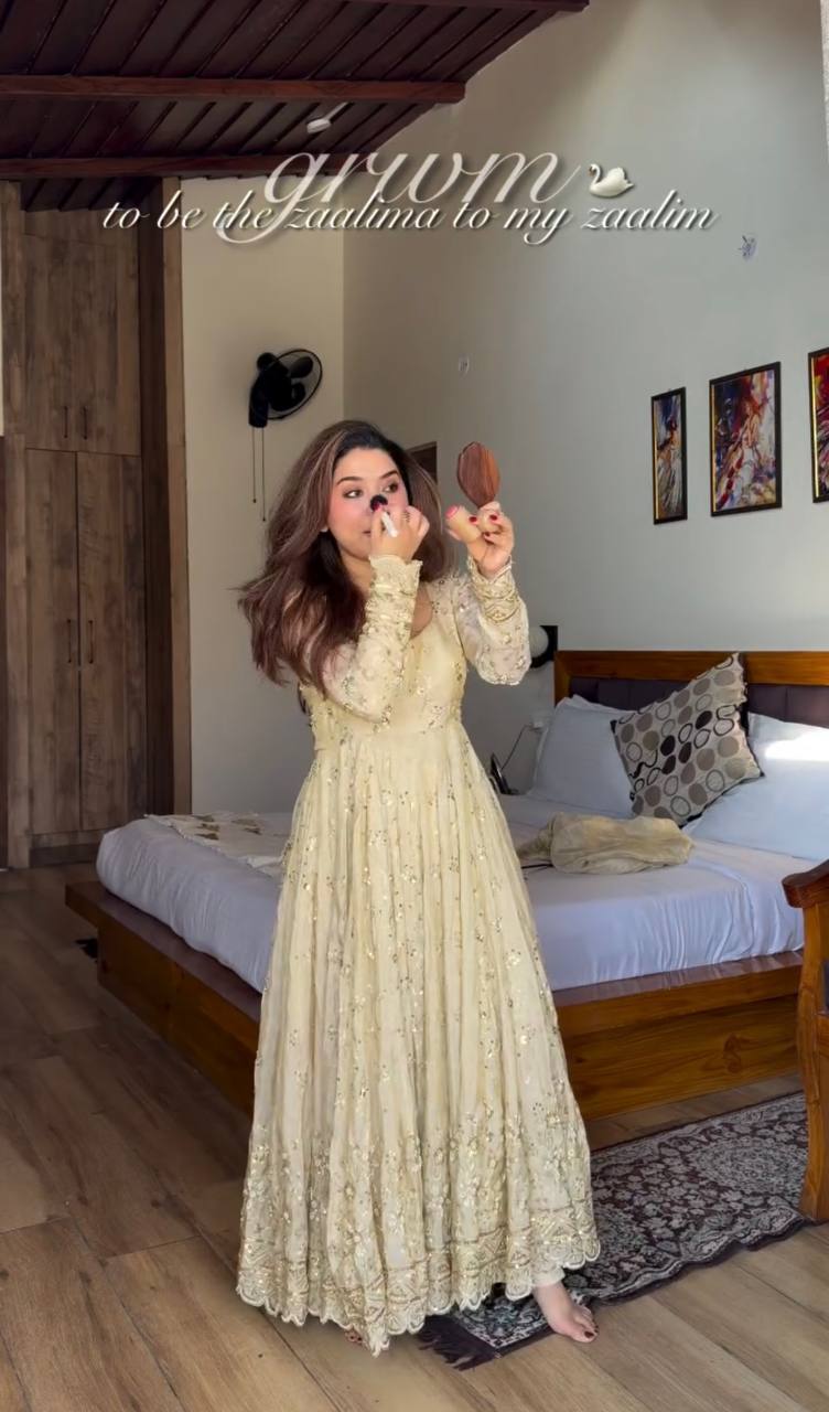 ROYAL DESIGNER Chinon Silk Gown–Pant–Dupatta Set