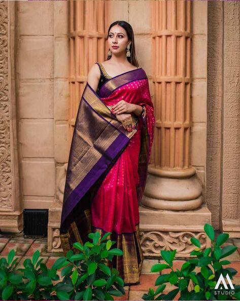 Buy Mesmerizing Pink With Purple Color Soft Lichi Silk Saree