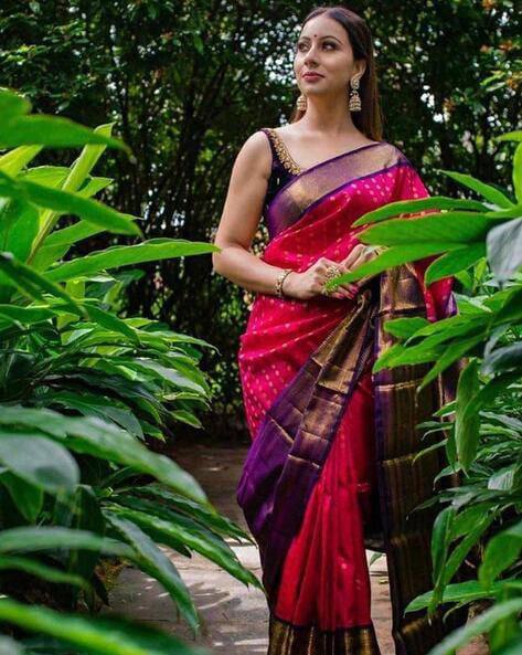 Buy Mesmerizing Pink With Purple Color Soft Lichi Silk Saree