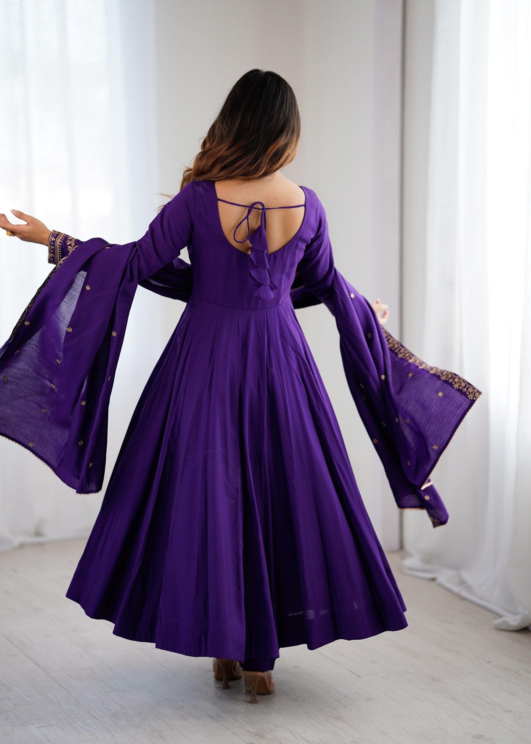 Premium Roman Chanderi Silk Anarkali Set