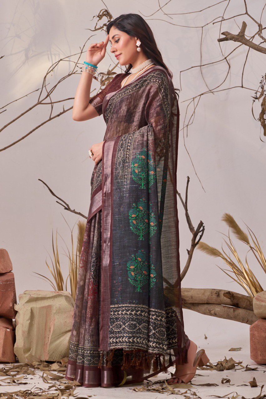 Linen Cotton With Beautiful Digital Printed Patola Saree