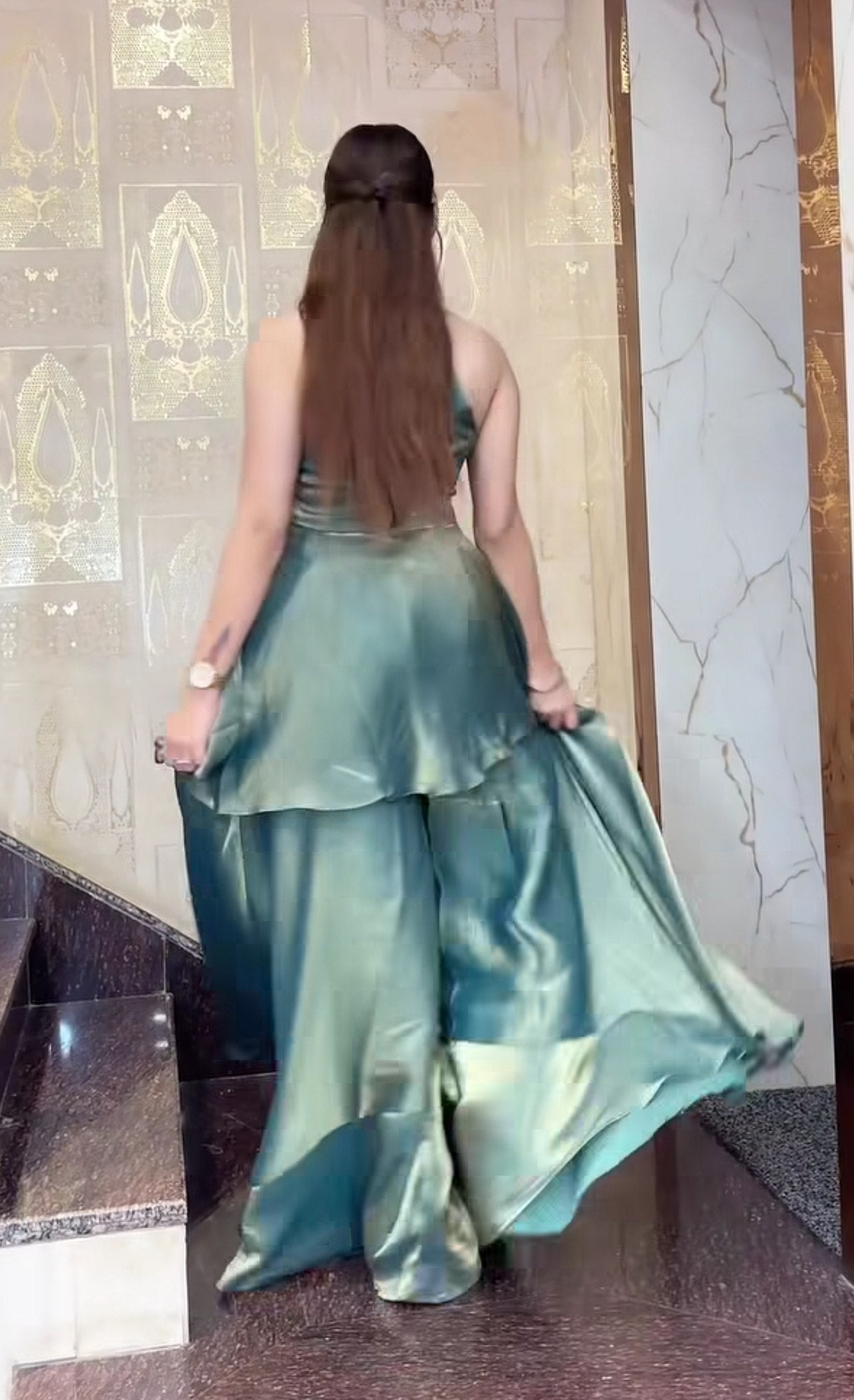 Elegant Fandy Silk Full Neck Sharara Set