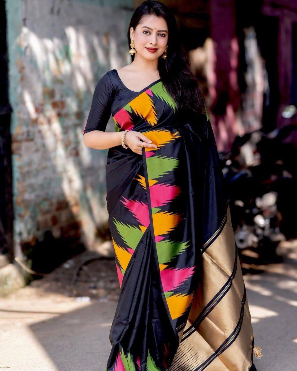 Ready to Wear Soft Silk Saree in Temple Design