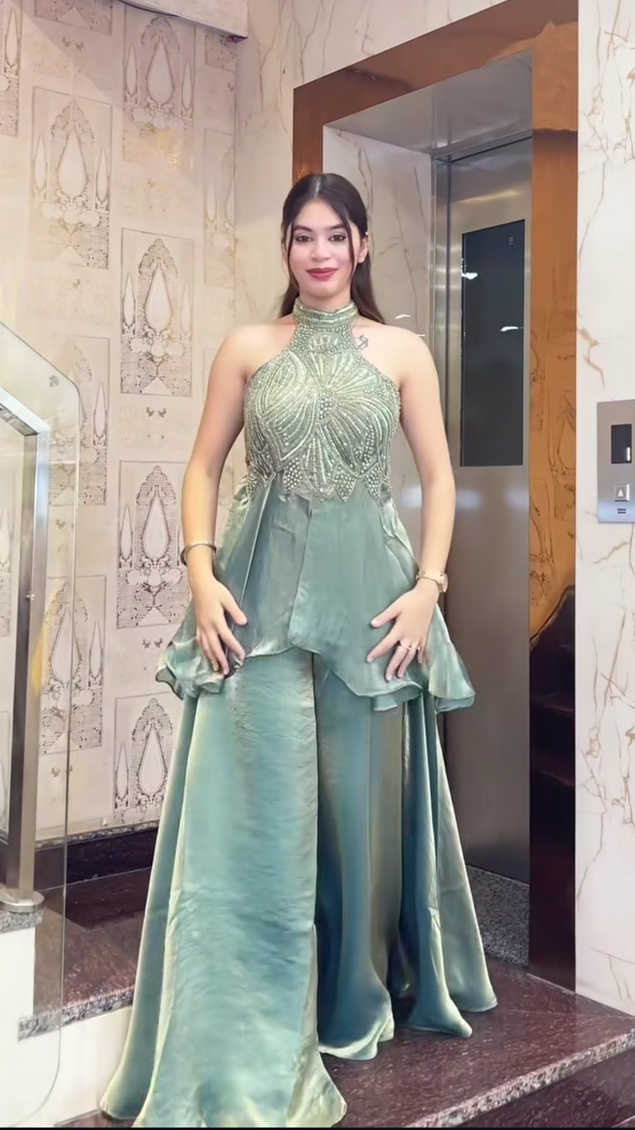 Elegant Fandy Silk Full Neck Sharara Set