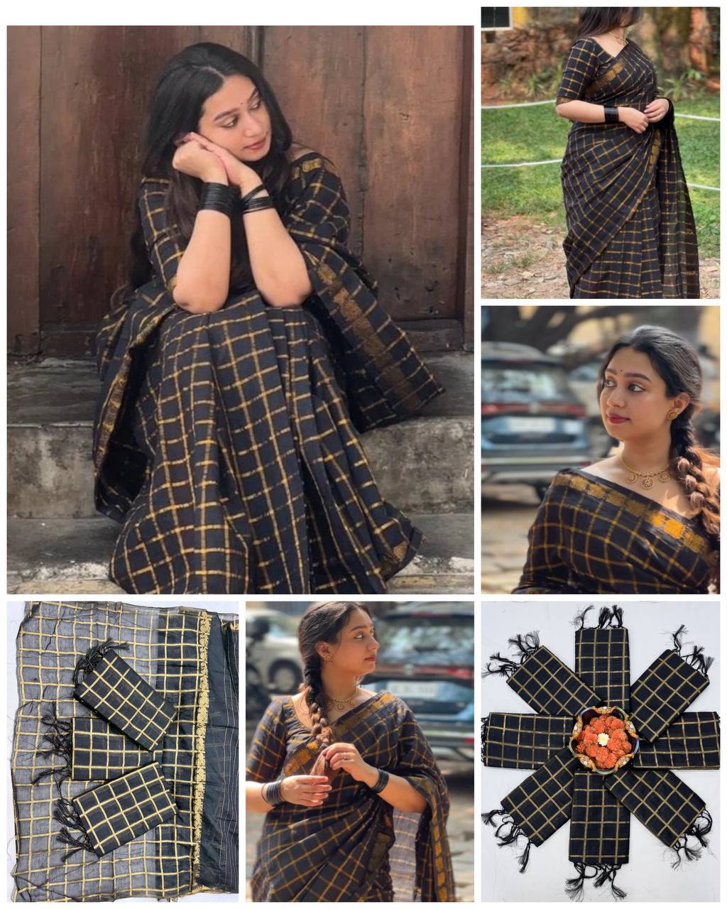Black Cotton Silk Saree With Beguiling Blouse Piece