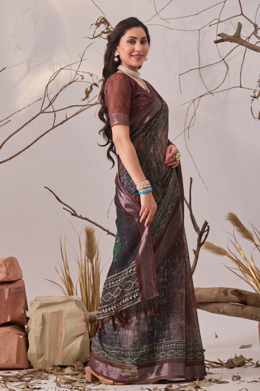 Linen Cotton With Beautiful Digital Printed Patola Saree