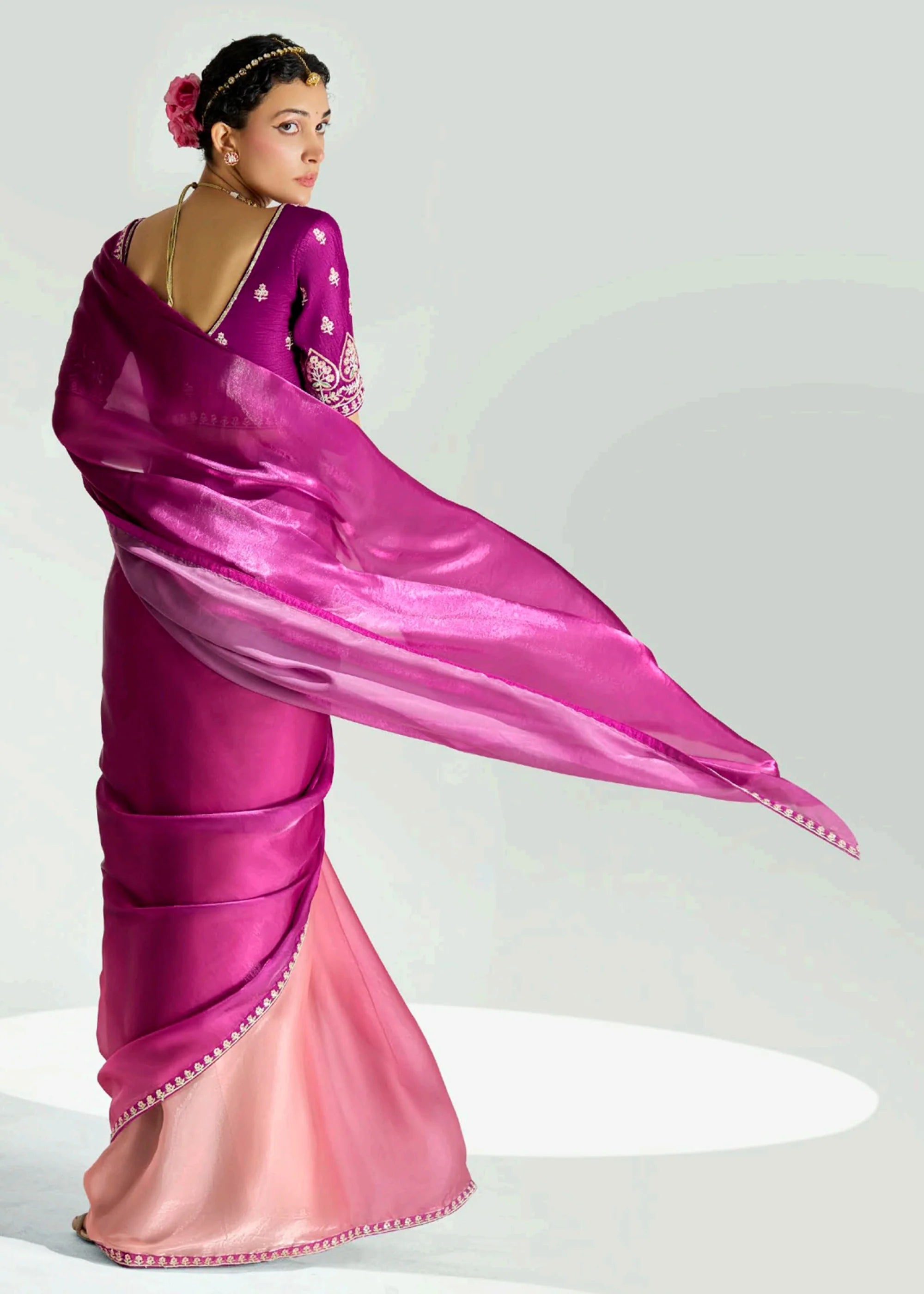 Launching new amazing  Designer Tissue Saree With Embroidered Blouse