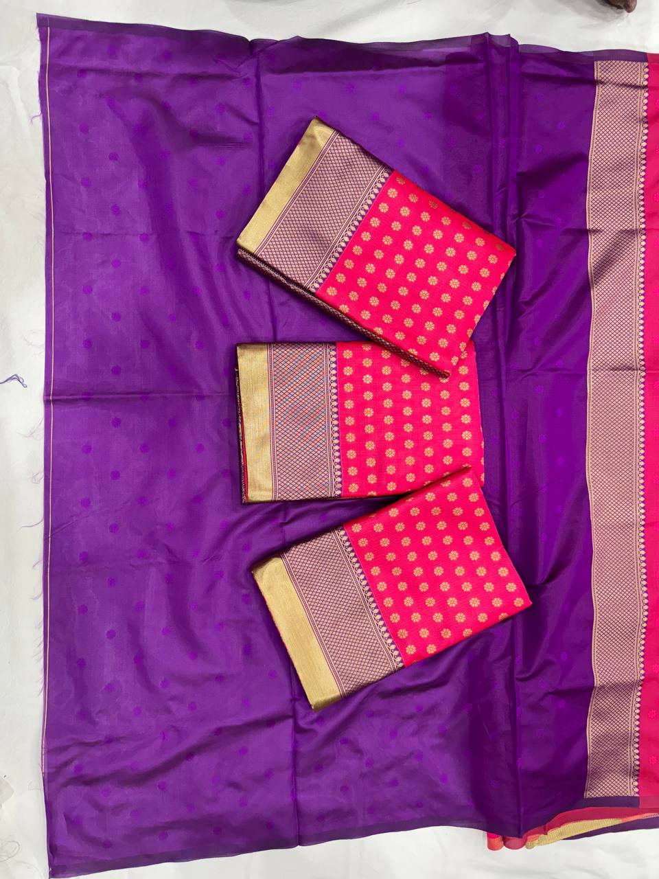 Buy Mesmerizing Pink With Purple Color Soft Lichi Silk Saree