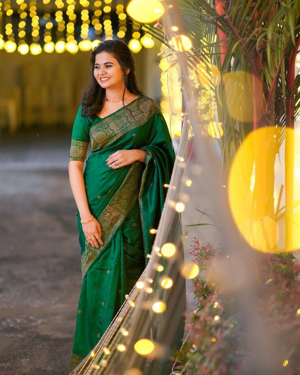 Green Lichi Silk Jacquard Work All Over Saree