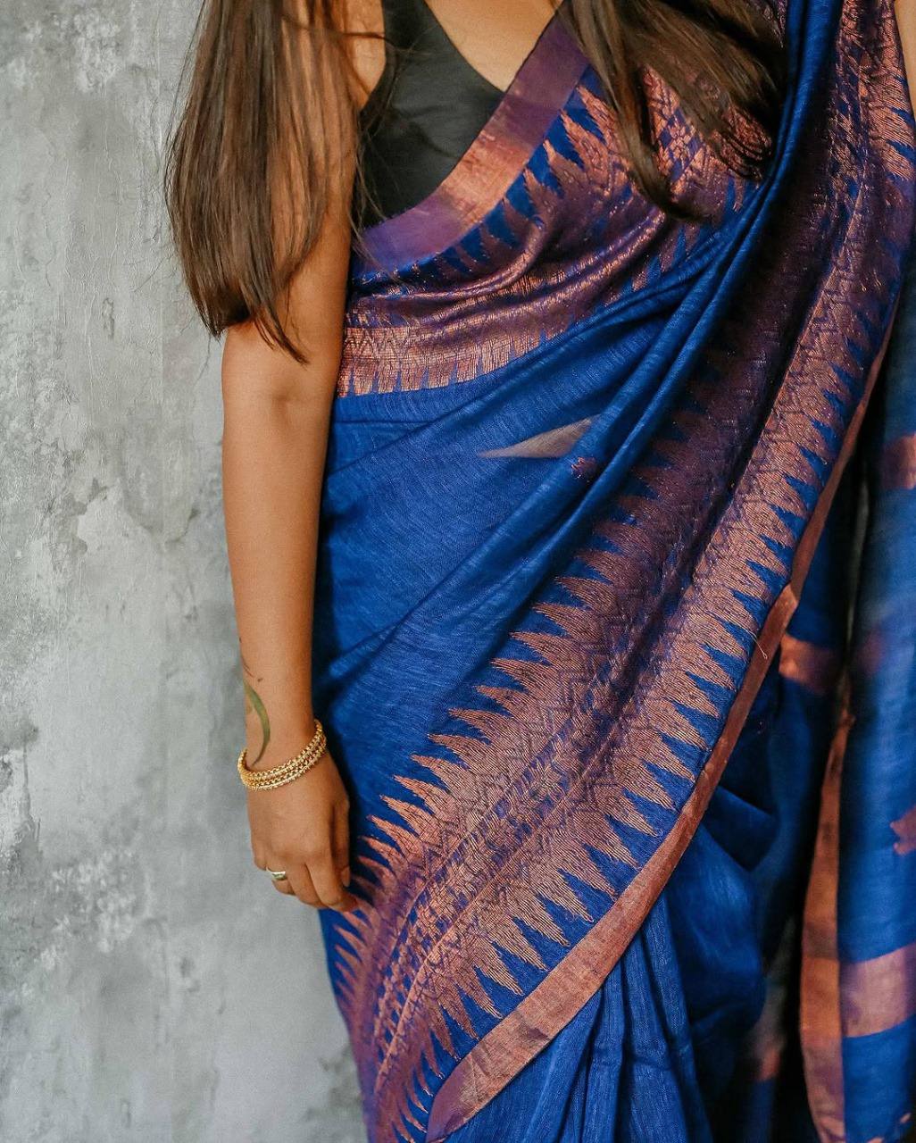 Designer Royal Blue Cotton Silk Saree With Classic Blouse Piece