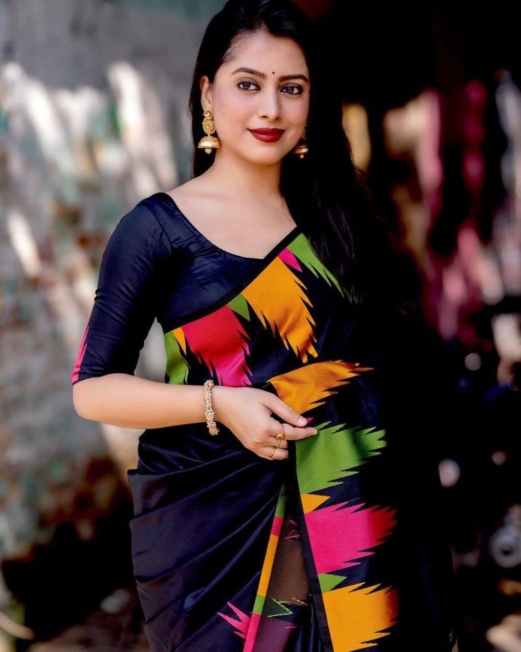 Ready to Wear Soft Silk Saree in Temple Design