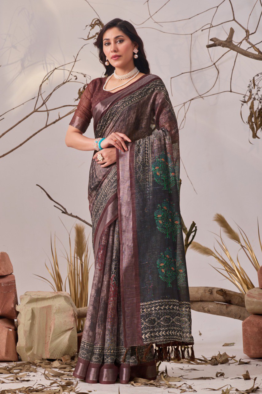 Linen Cotton With Beautiful Digital Printed Patola Saree