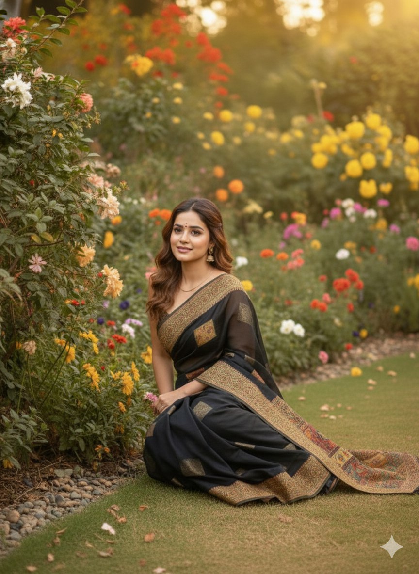 This beautiful Zari work saree gives a perfect look to the outfit.