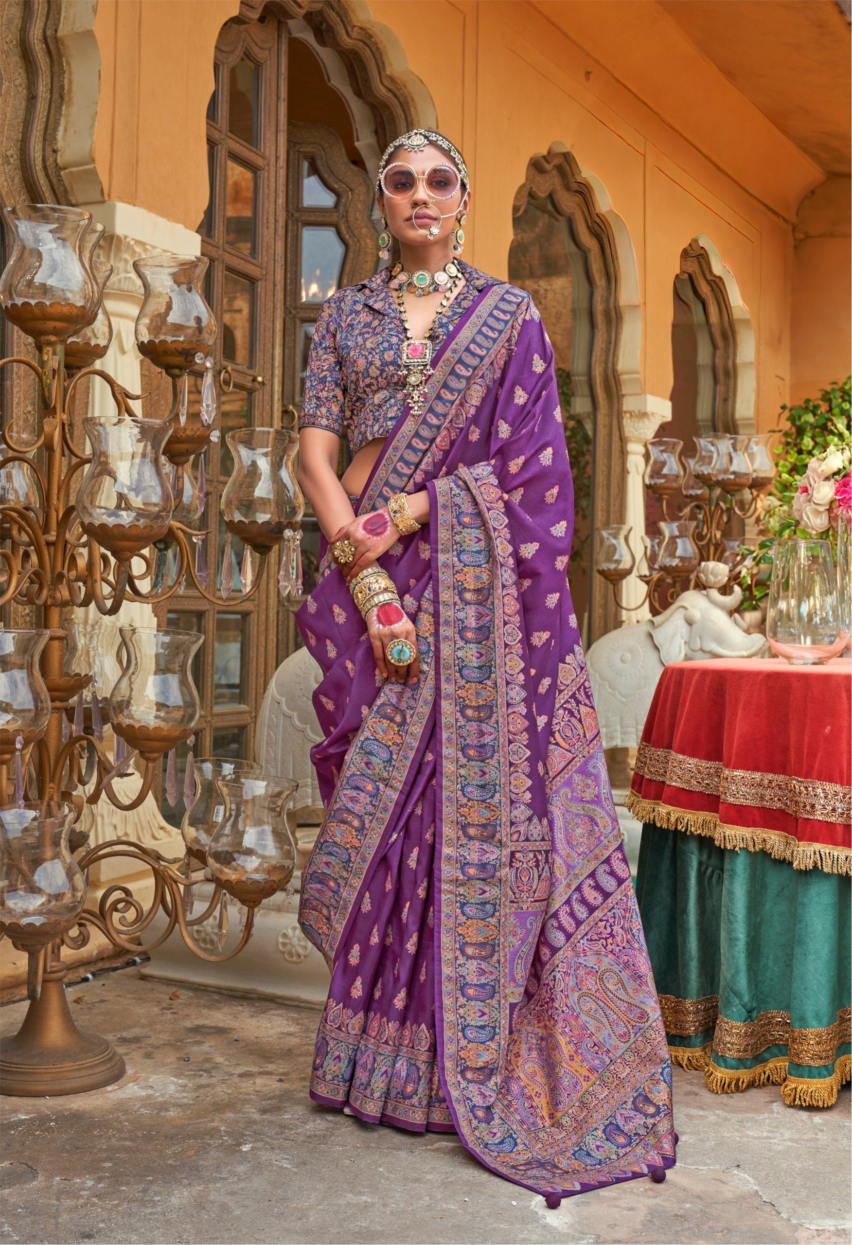 Heritage  Saree with Zari Weaving & Contrast Blouse