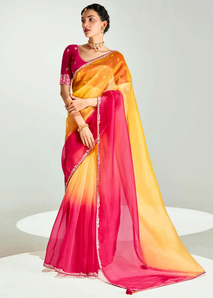 Launching new amazing  Designer Tissue Saree With Embroidered Blouse