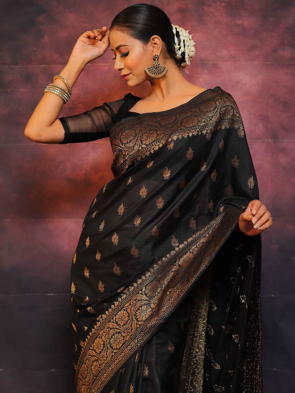 Elegant Banarasi Silk Saree with Rich Golden Zari Work