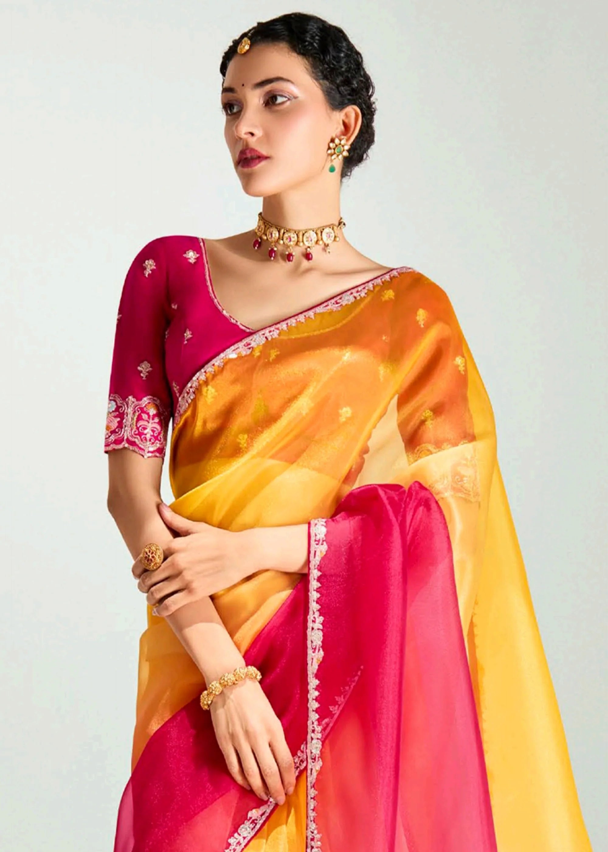 Launching new amazing  Designer Tissue Saree With Embroidered Blouse