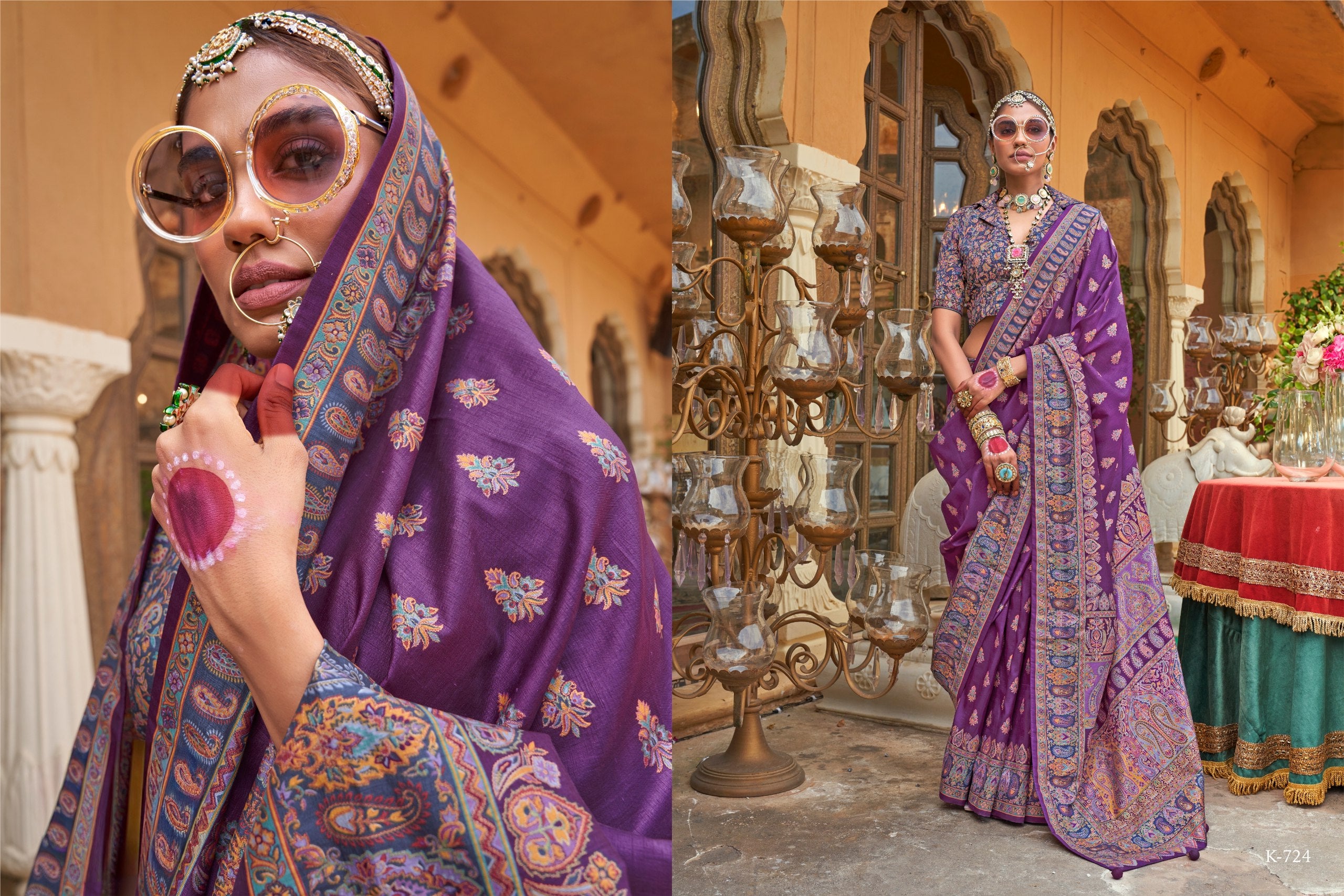 Heritage  Saree with Zari Weaving & Contrast Blouse
