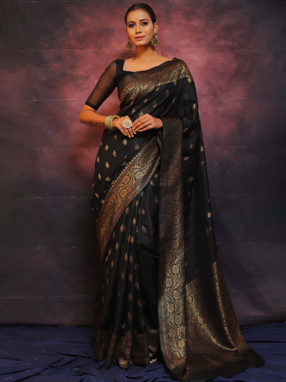 Elegant Banarasi Silk Saree with Rich Golden Zari Work