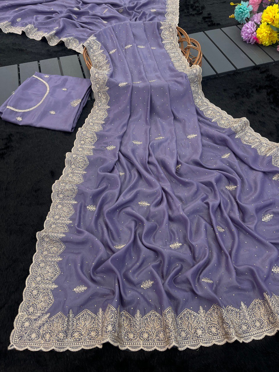 EXCLUSIVE BEAUTIFUL SPECIAL EMBERODERY WORK AND DIAMOND WORK SAREE