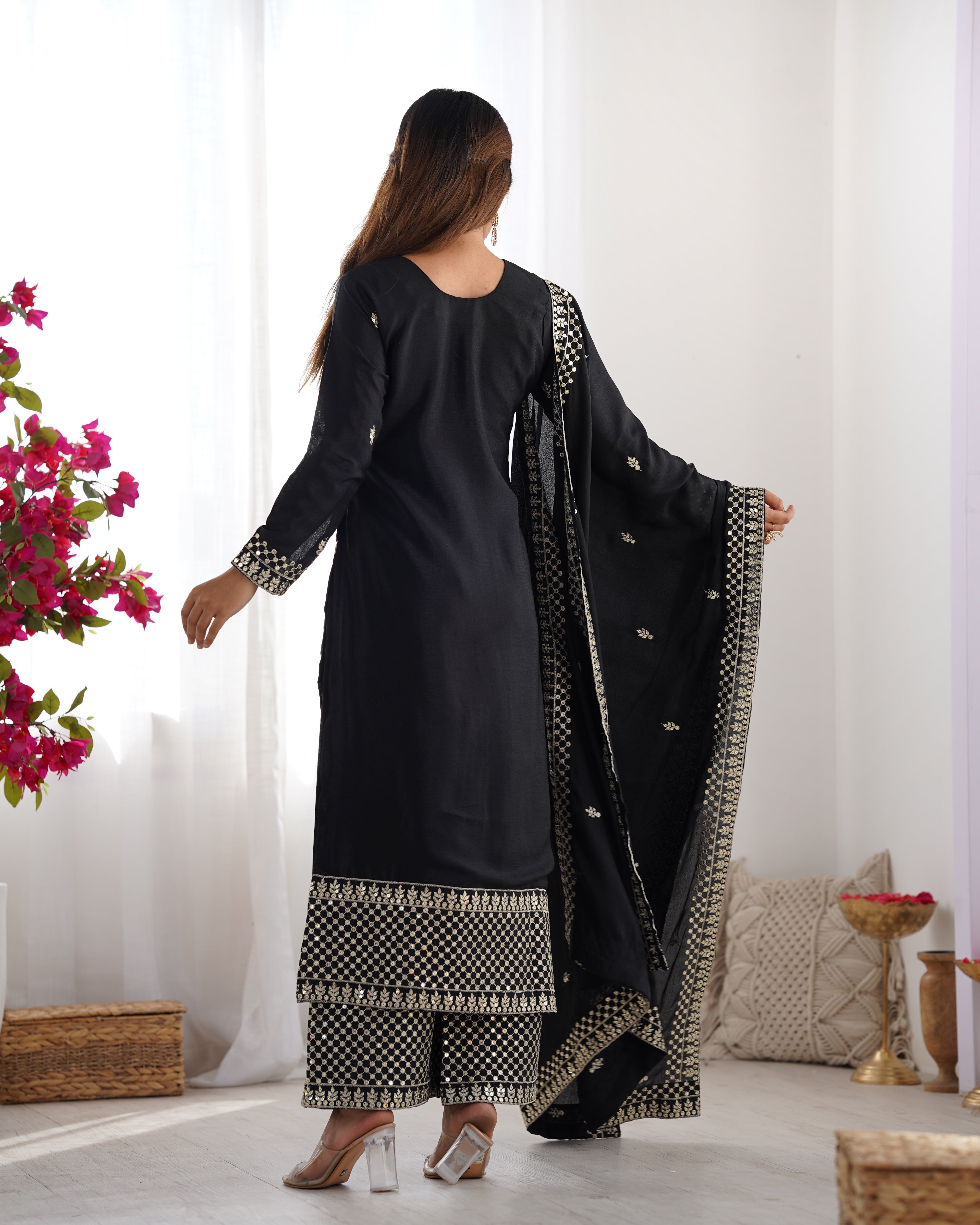 PRESENTING NEW BEAUTIFUL PURE CHINON SILK FABRIC STRAIGHT FIT KURTA WITH DUPPTA SET,TROUSERS,READY TO WEAR*