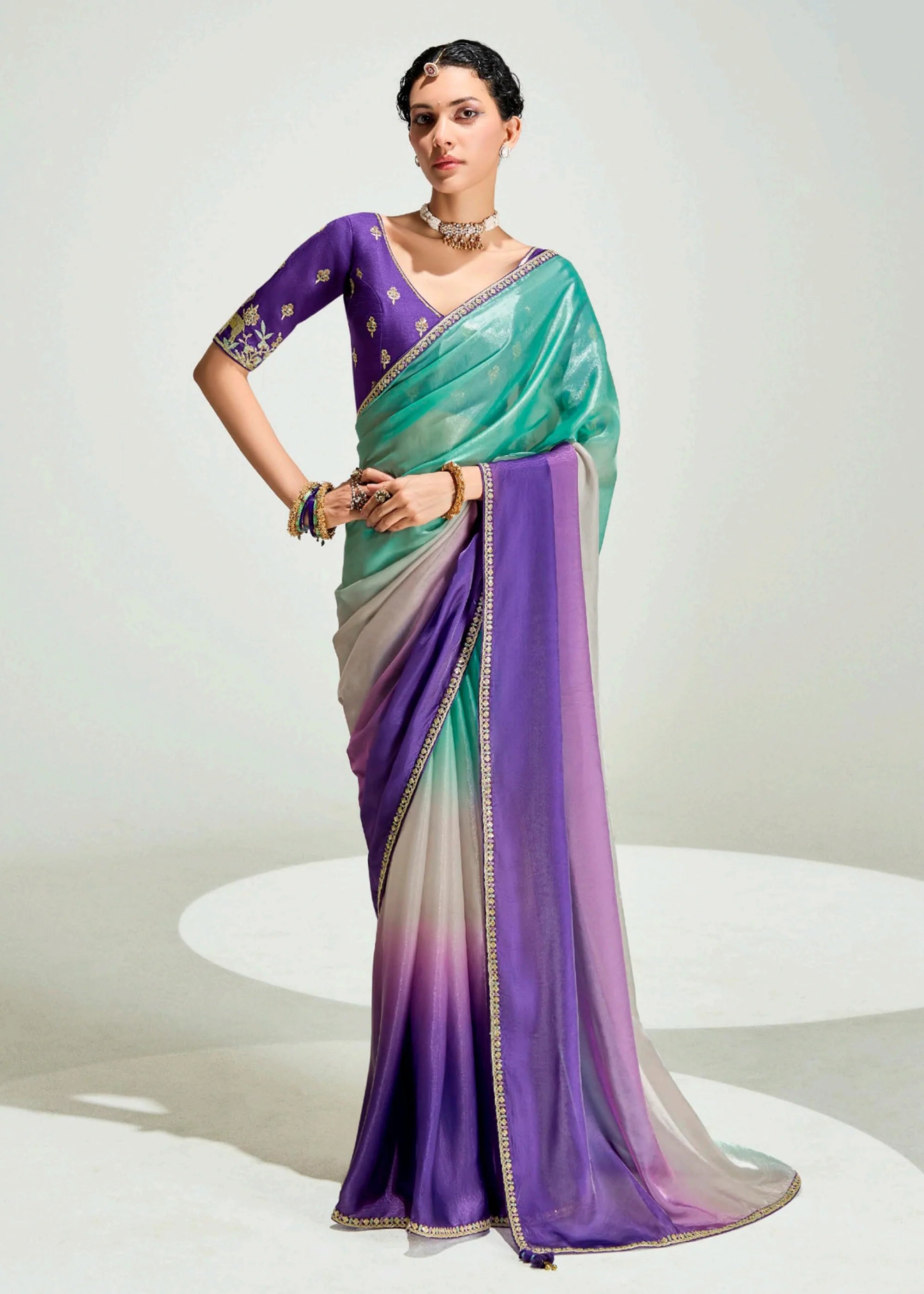 Launching new amazing  Designer Tissue Saree With Embroidered Blouse