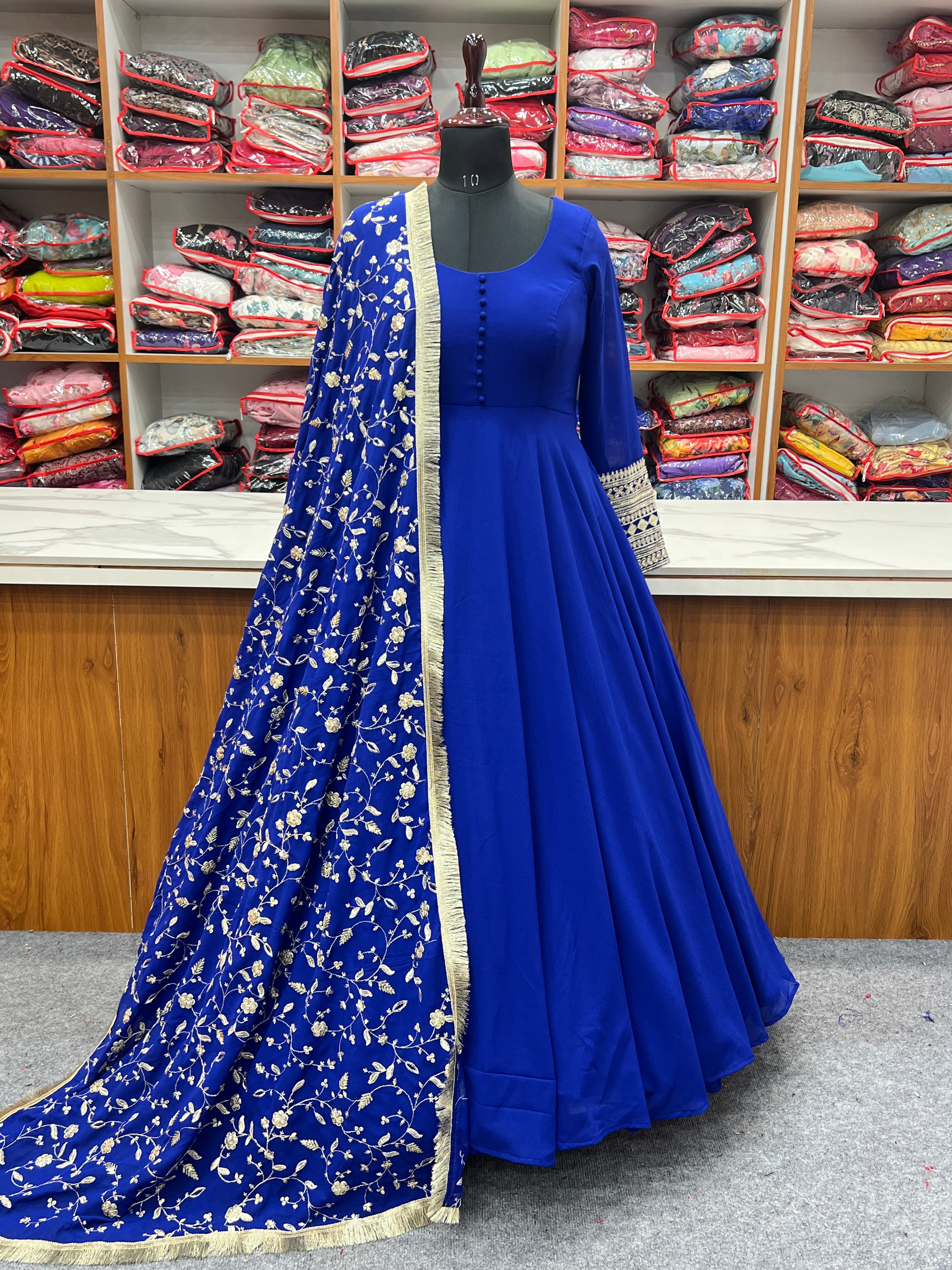 COLOUR ADDED PRESENTING NEW GEORGETTE ANARKALI GOWN DUPPTA FULL SET WITH PENT READY TO WEAR
