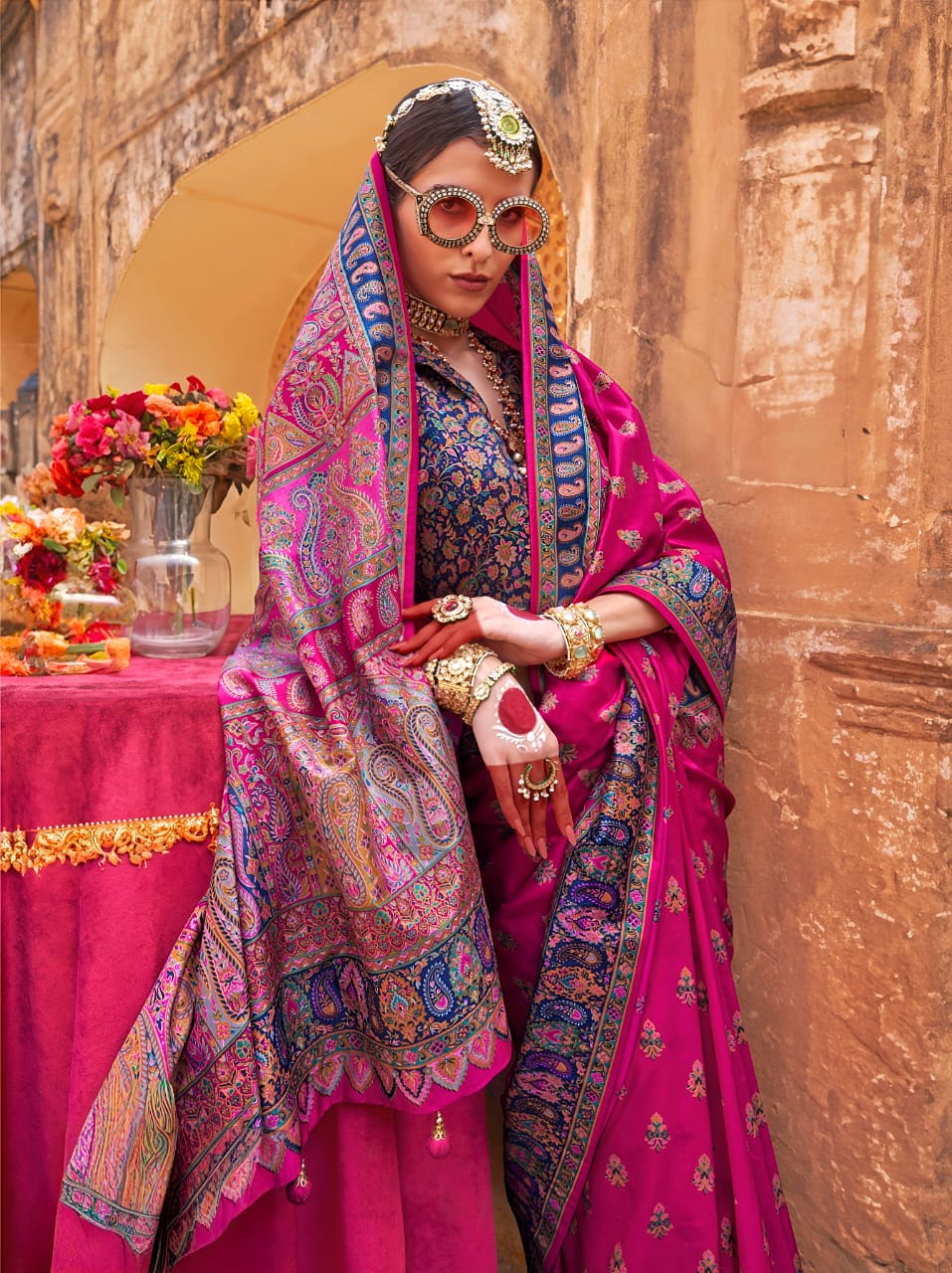 Heritage  Saree with Zari Weaving & Contrast Blouse