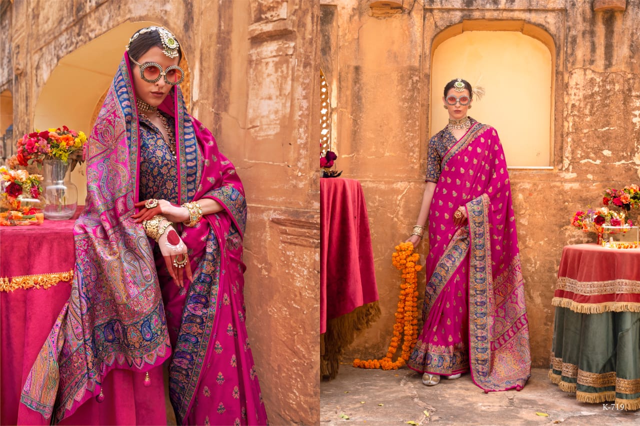 Heritage  Saree with Zari Weaving & Contrast Blouse