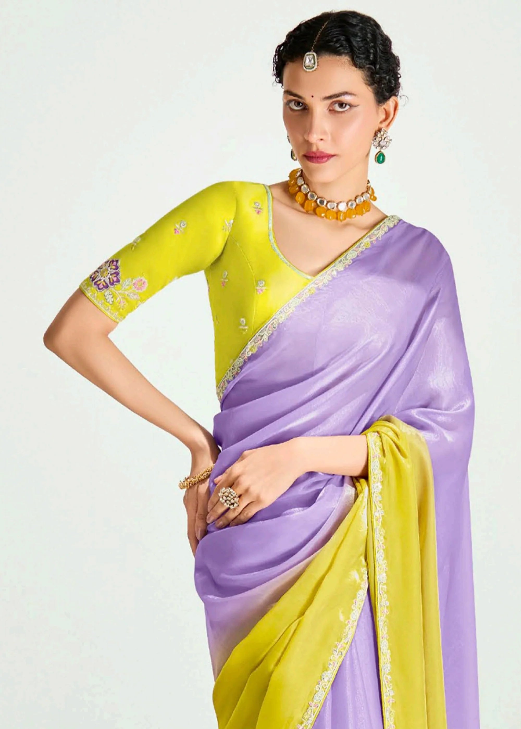 Launching new amazing  Designer Tissue Saree With Embroidered Blouse