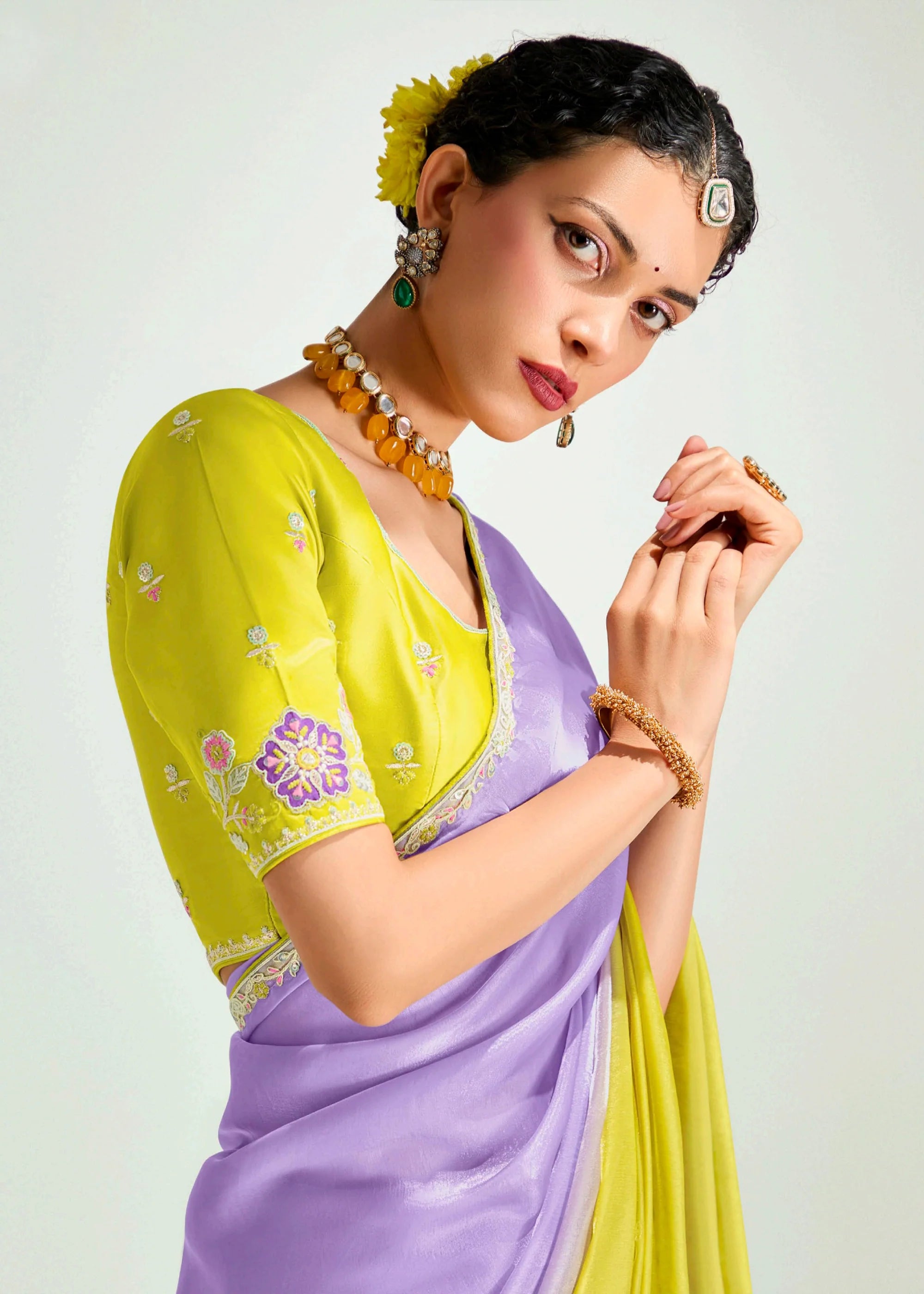 Launching new amazing  Designer Tissue Saree With Embroidered Blouse