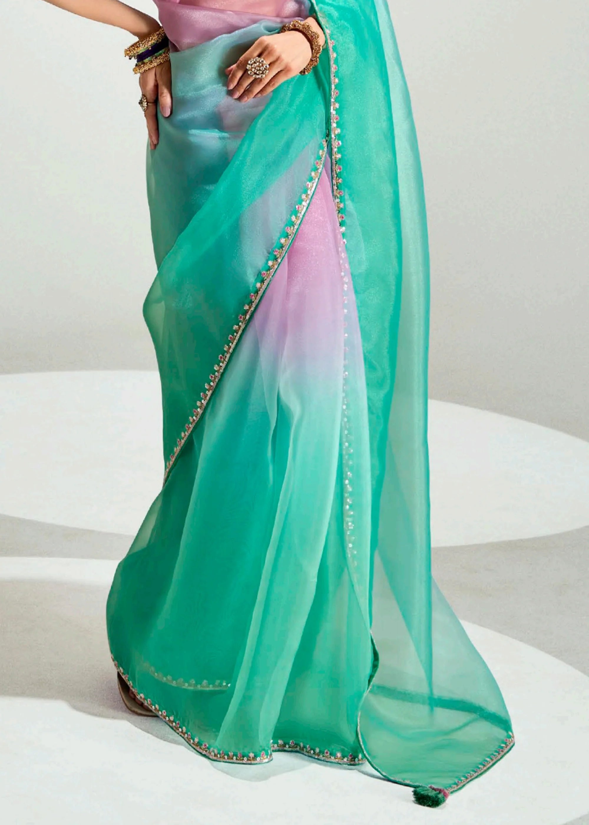 Launching new amazing  Designer Tissue Saree With Embroidered Blouse
