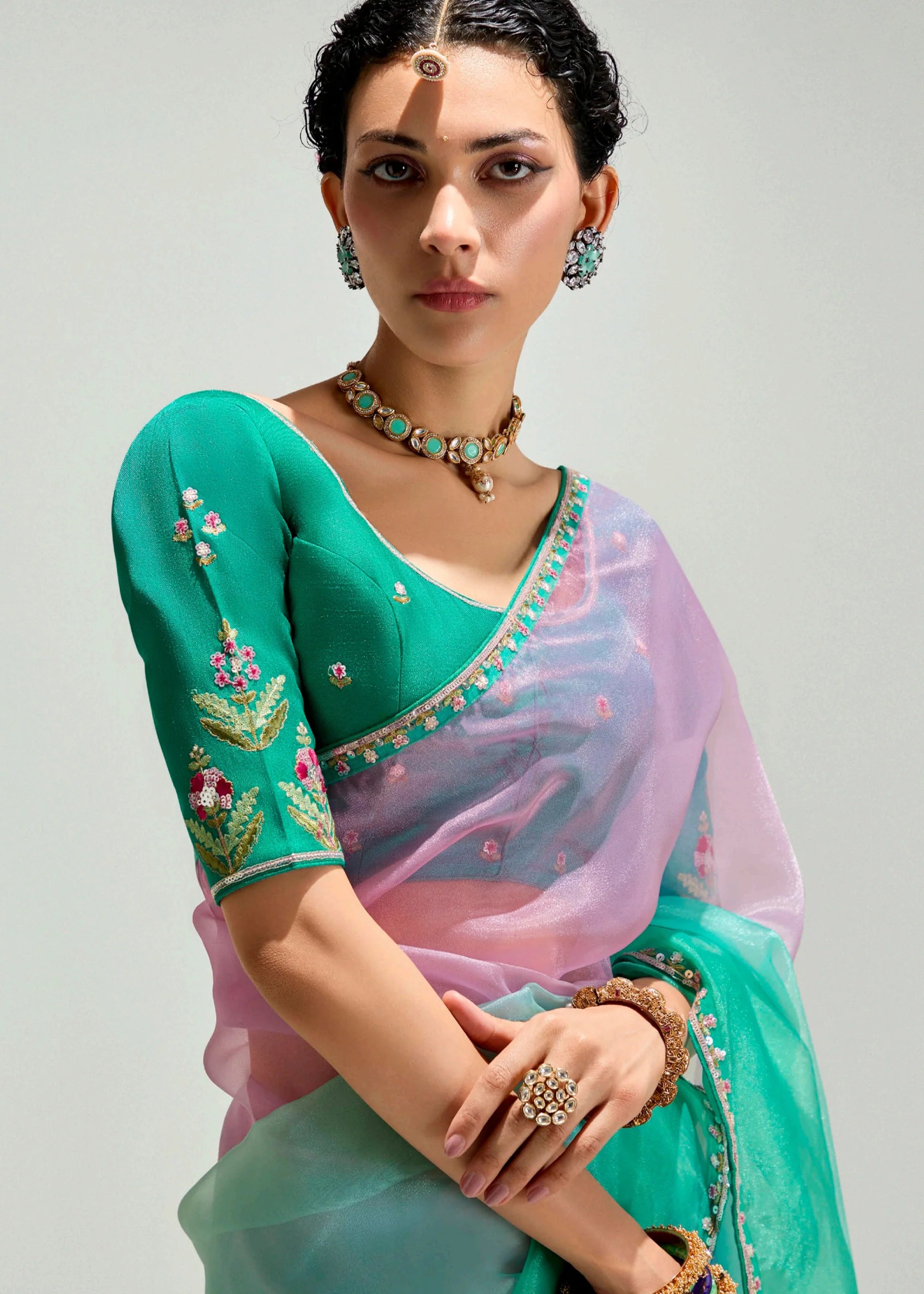 Launching new amazing  Designer Tissue Saree With Embroidered Blouse