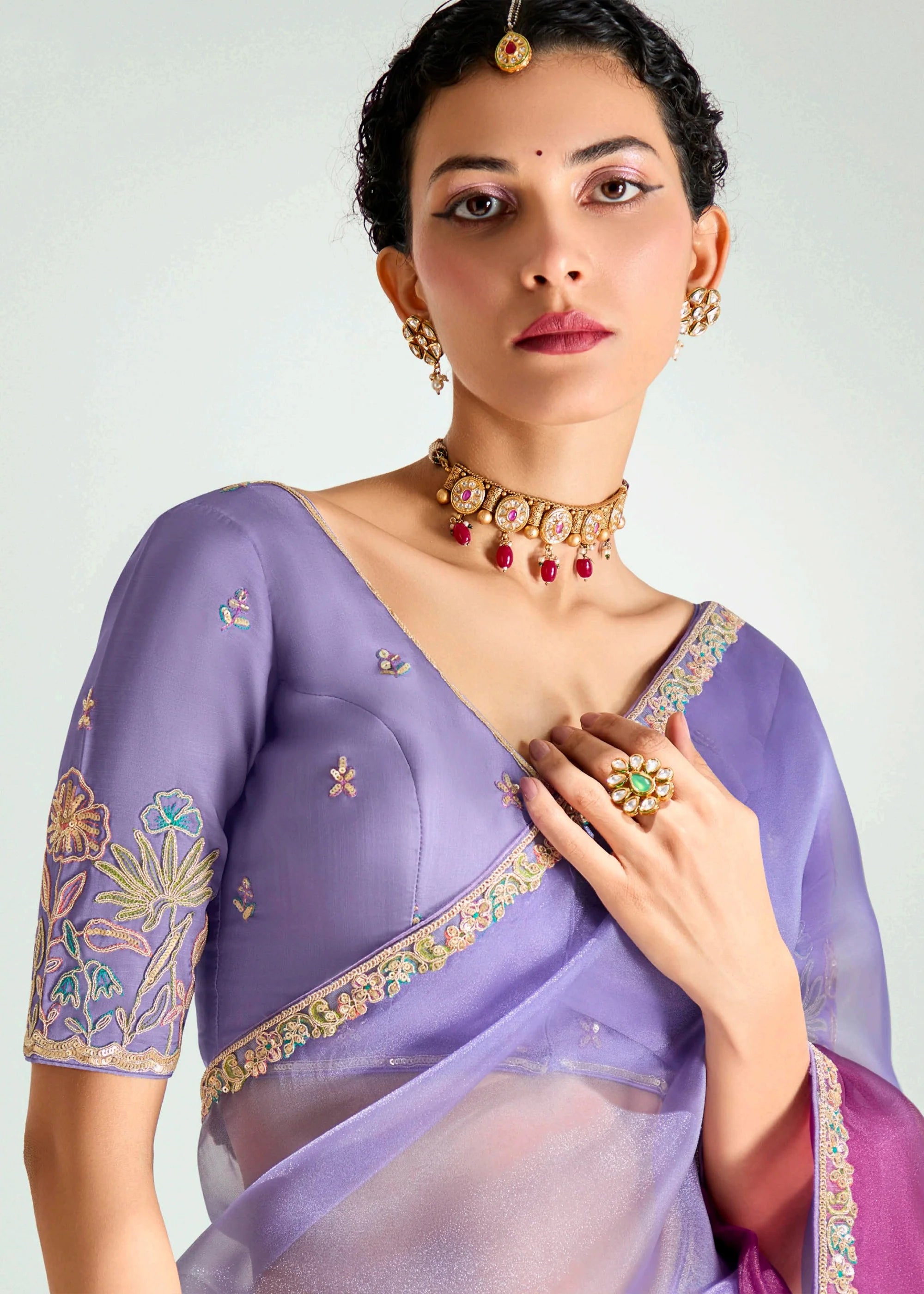 Launching new amazing  Designer Tissue Saree With Embroidered Blouse