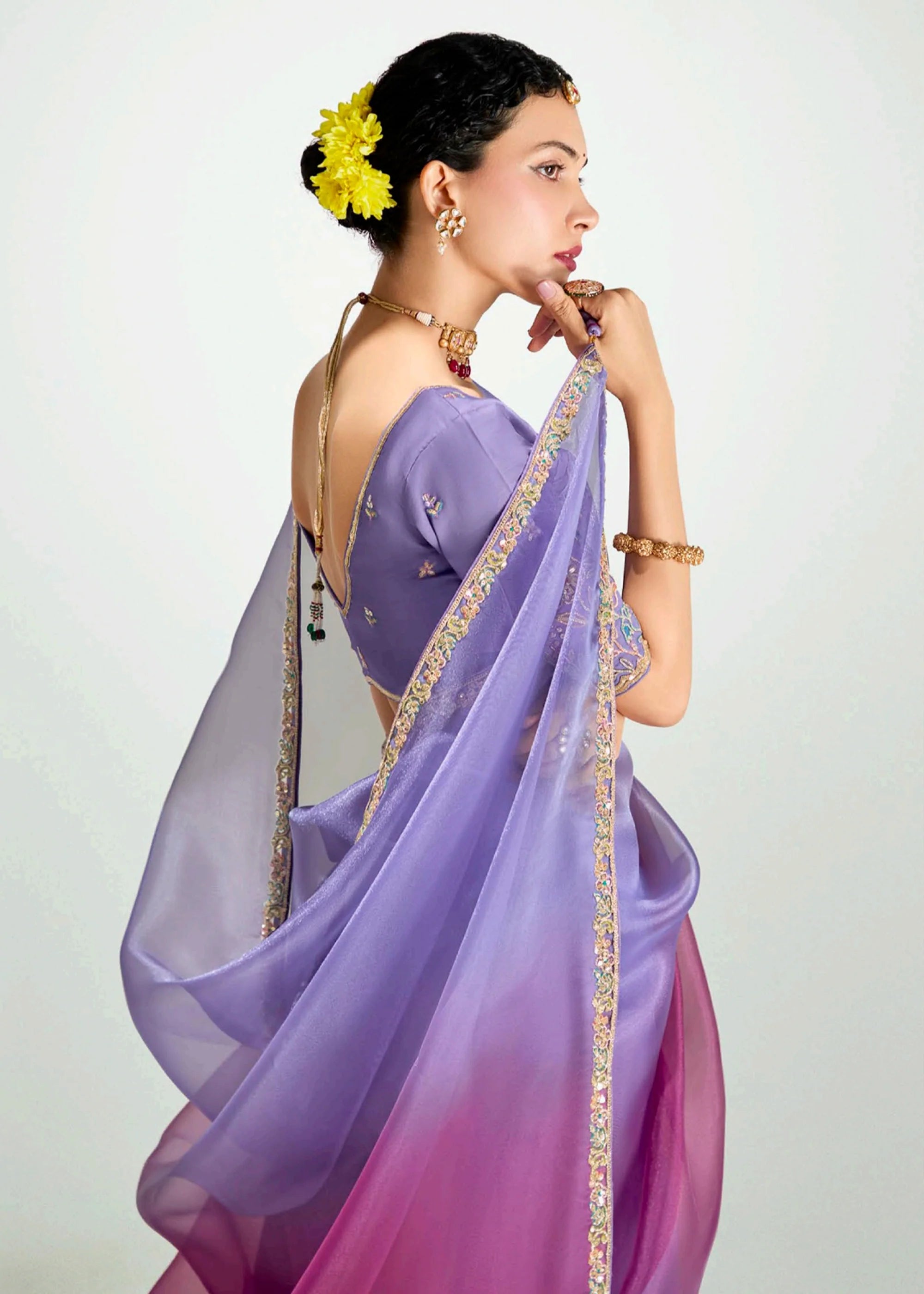 Launching new amazing  Designer Tissue Saree With Embroidered Blouse