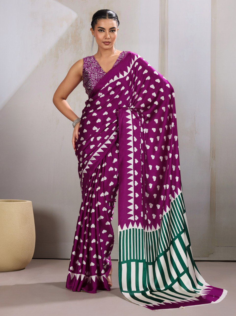Pure Ajrakh modal satin fabric featuring traditional printed motifs with rich, earthy tones and a soft, breathable feel, perfect for all-day elegance.