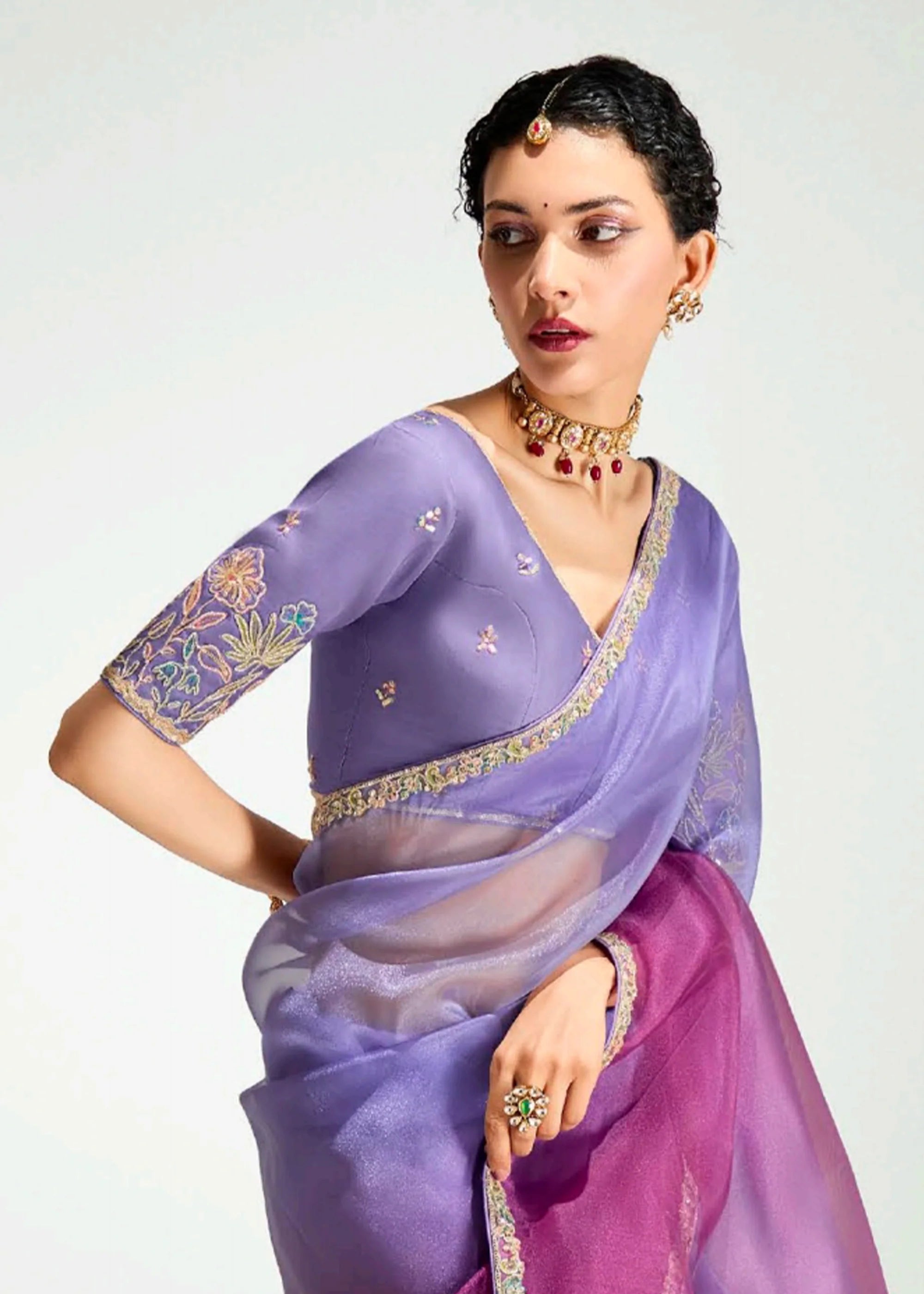 Launching new amazing  Designer Tissue Saree With Embroidered Blouse