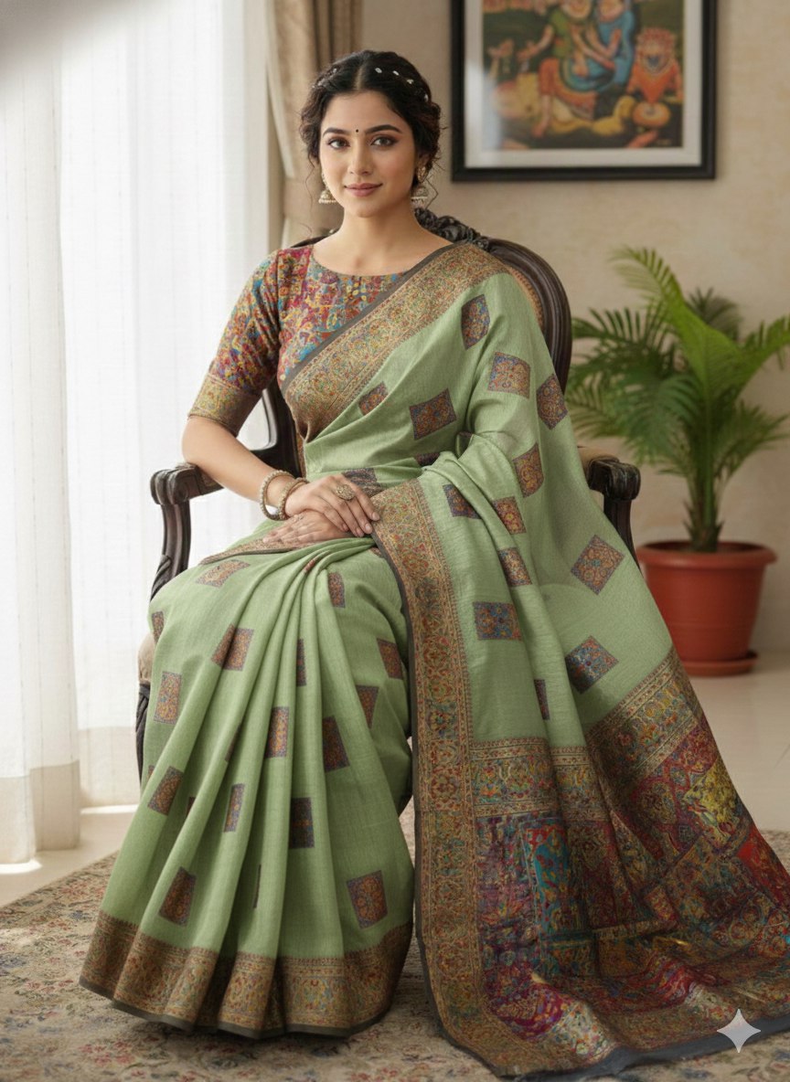 This beautiful Zari work saree gives a perfect look to the outfit