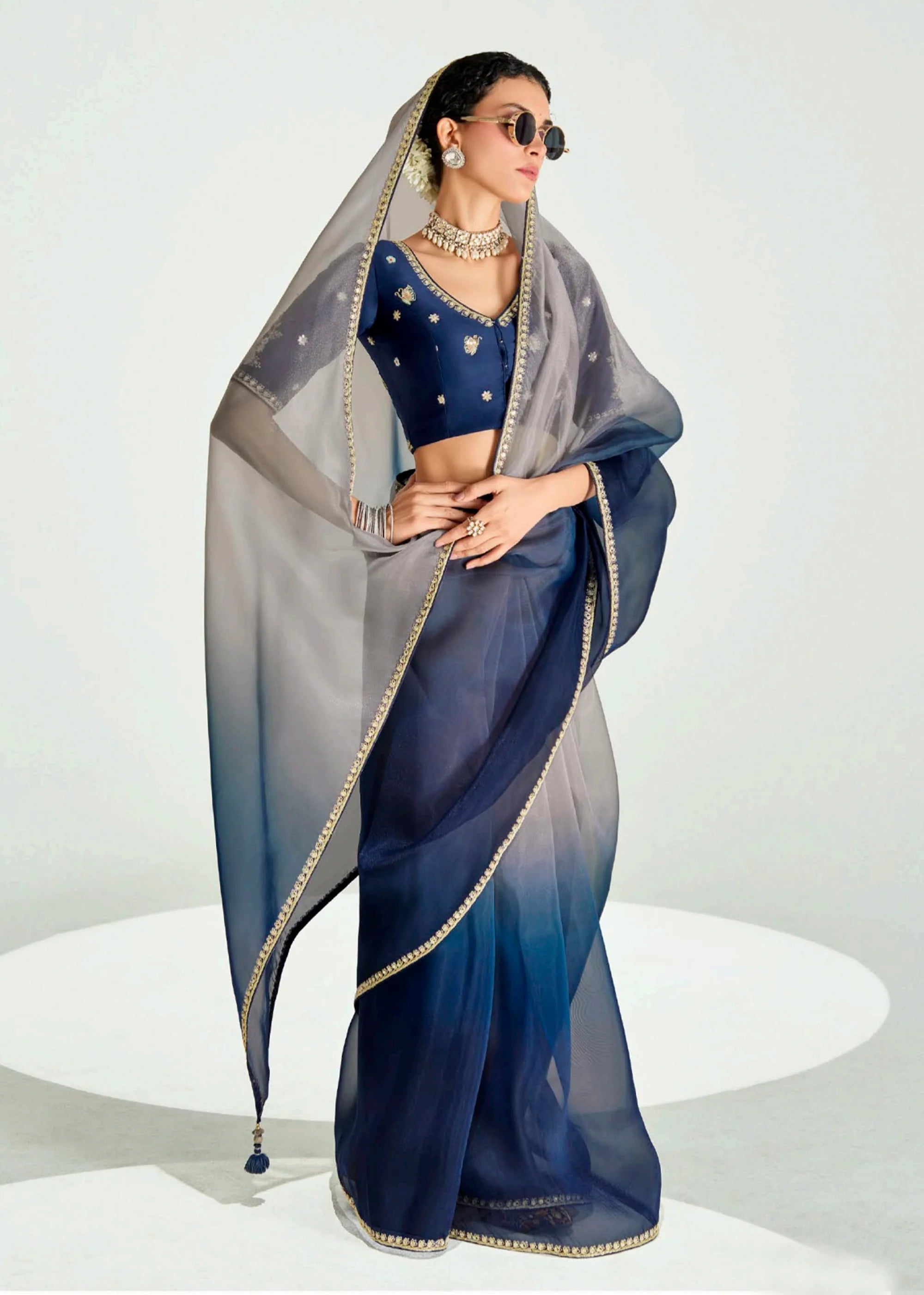 Launching new amazing  Designer Tissue Saree With Embroidered Blouse