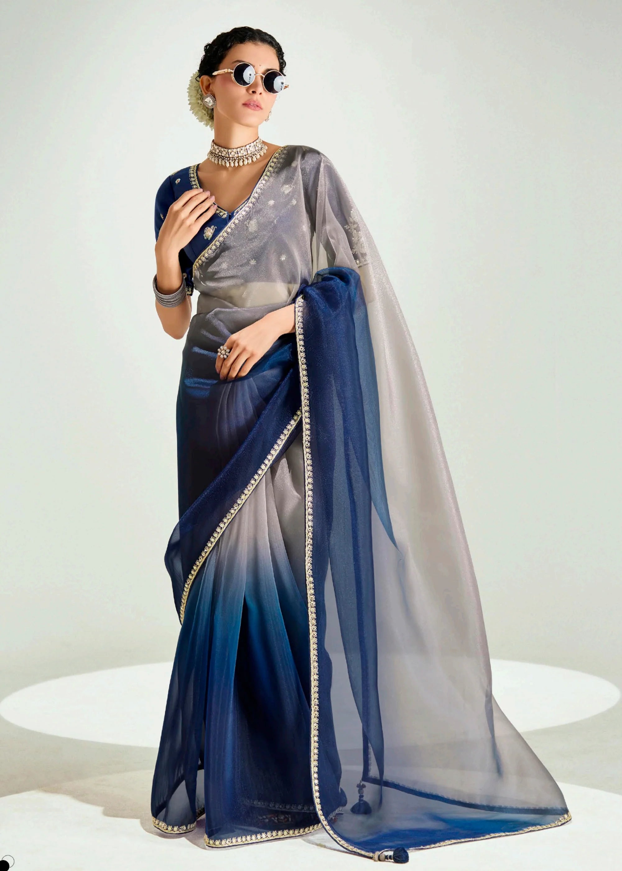 Launching new amazing  Designer Tissue Saree With Embroidered Blouse
