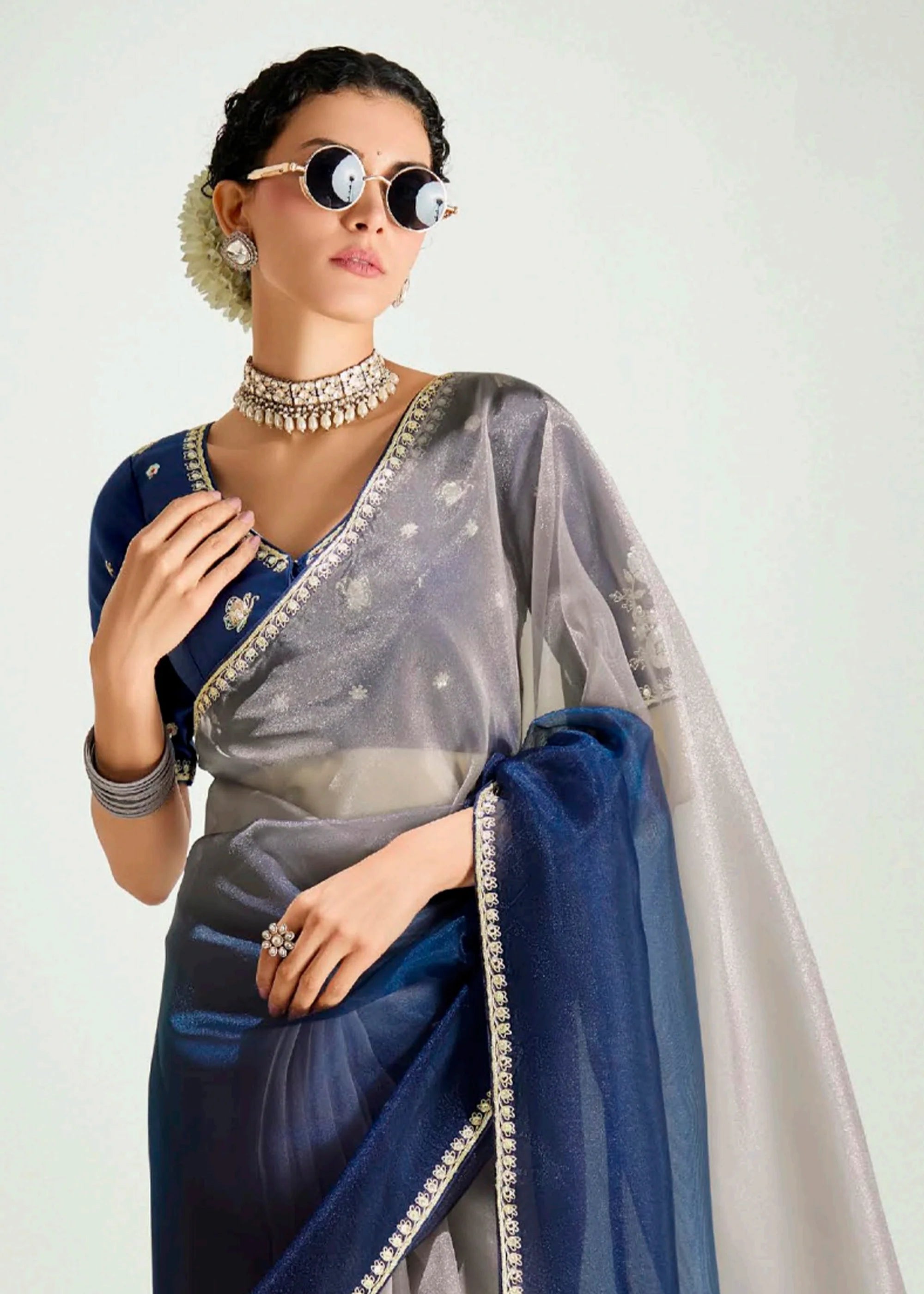 Launching new amazing  Designer Tissue Saree With Embroidered Blouse