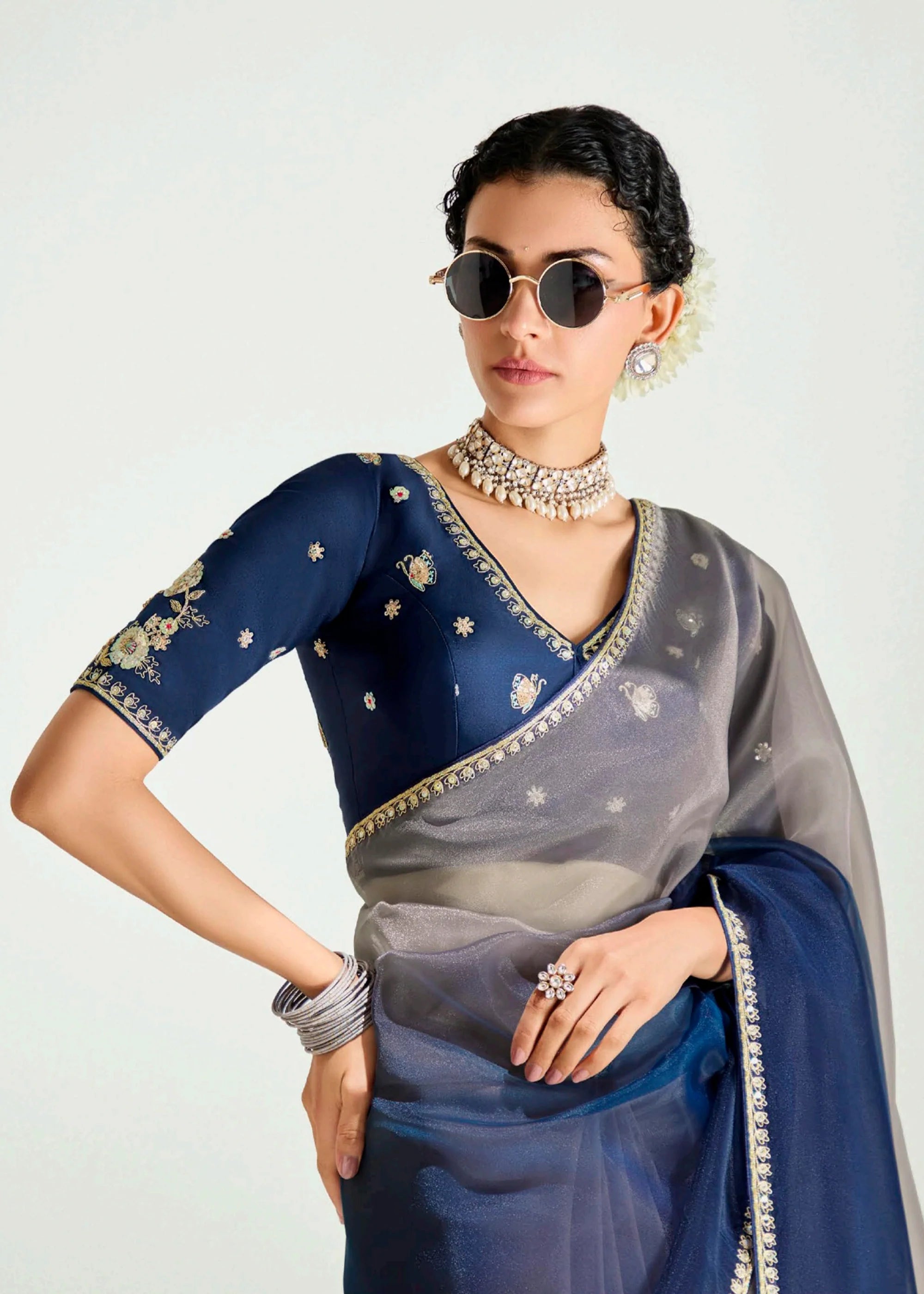 Launching new amazing  Designer Tissue Saree With Embroidered Blouse