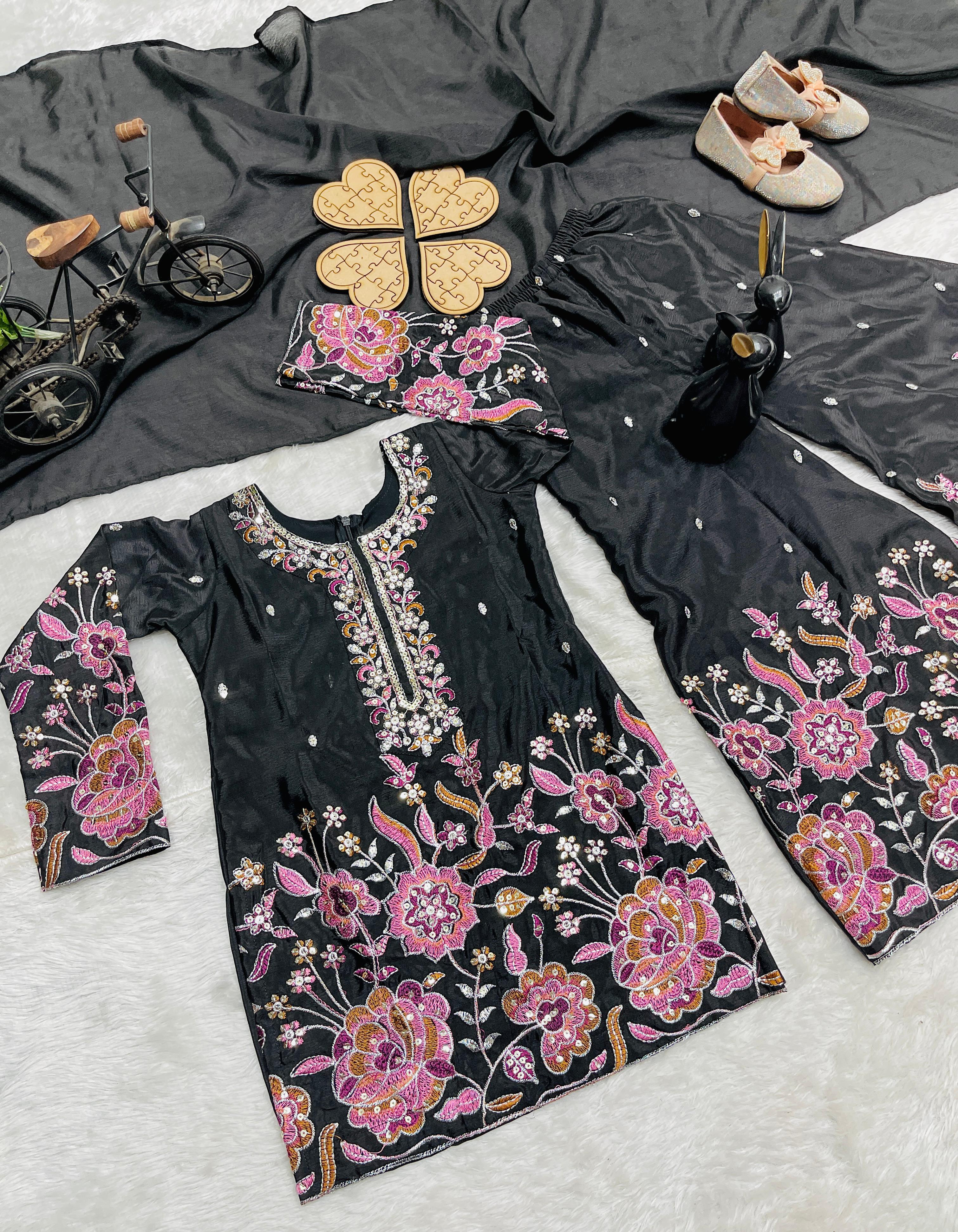 Stylish Embroidered White and Black Color Ready To Wear Sharara Suit