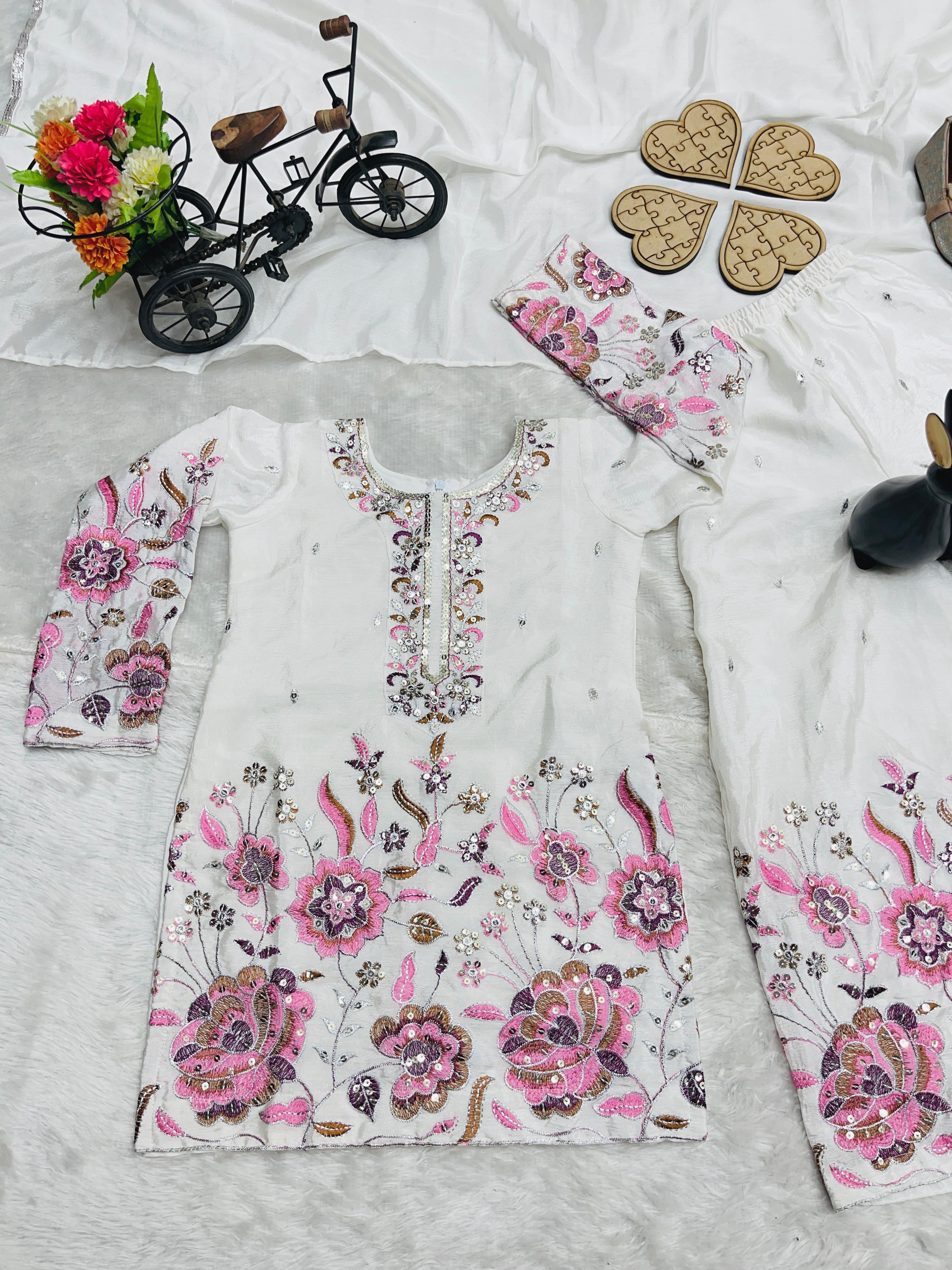 Stylish Embroidered White and Black Color Ready To Wear Sharara Suit